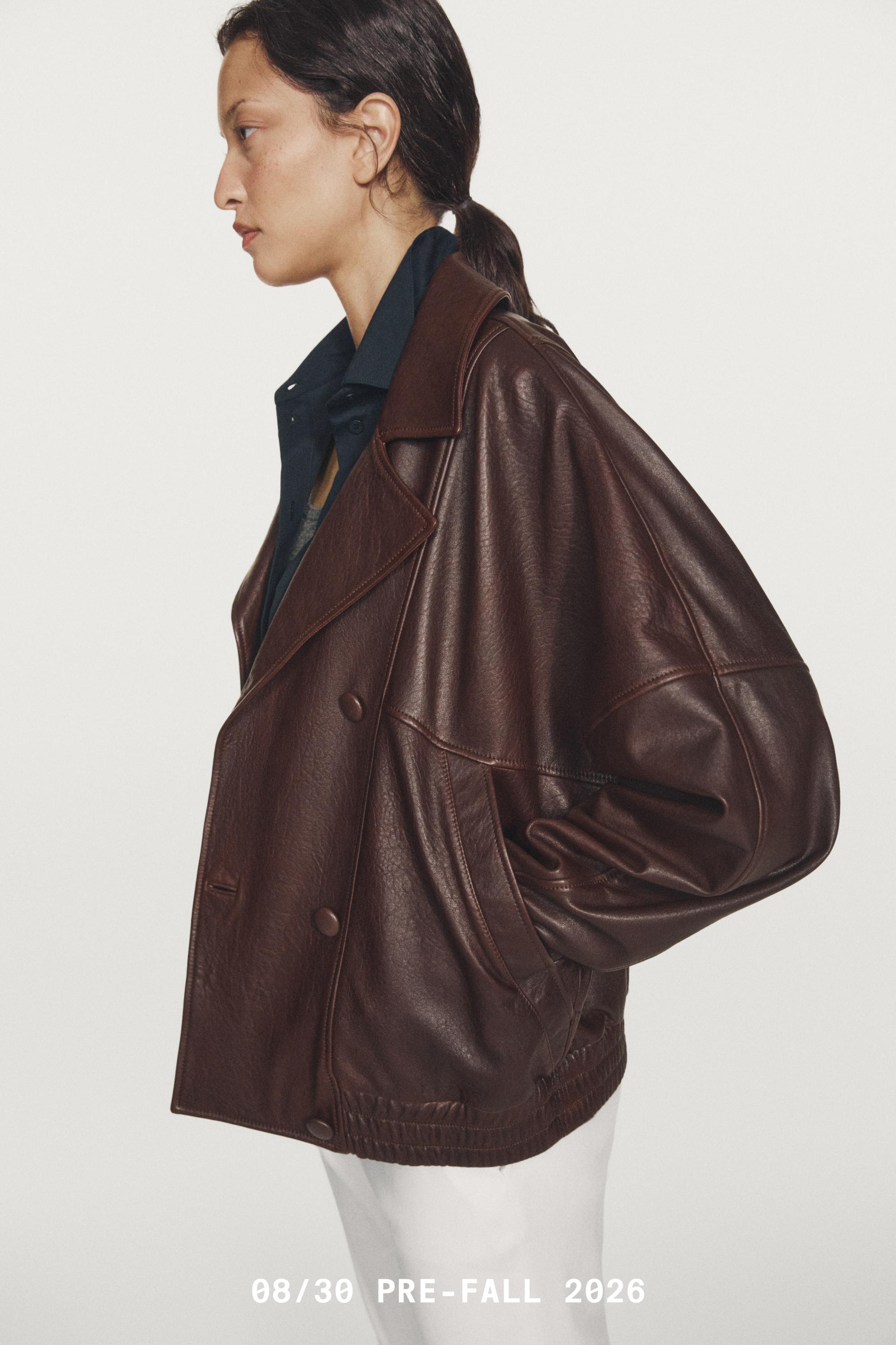 Nappa leather bomber jacket — BROWN
