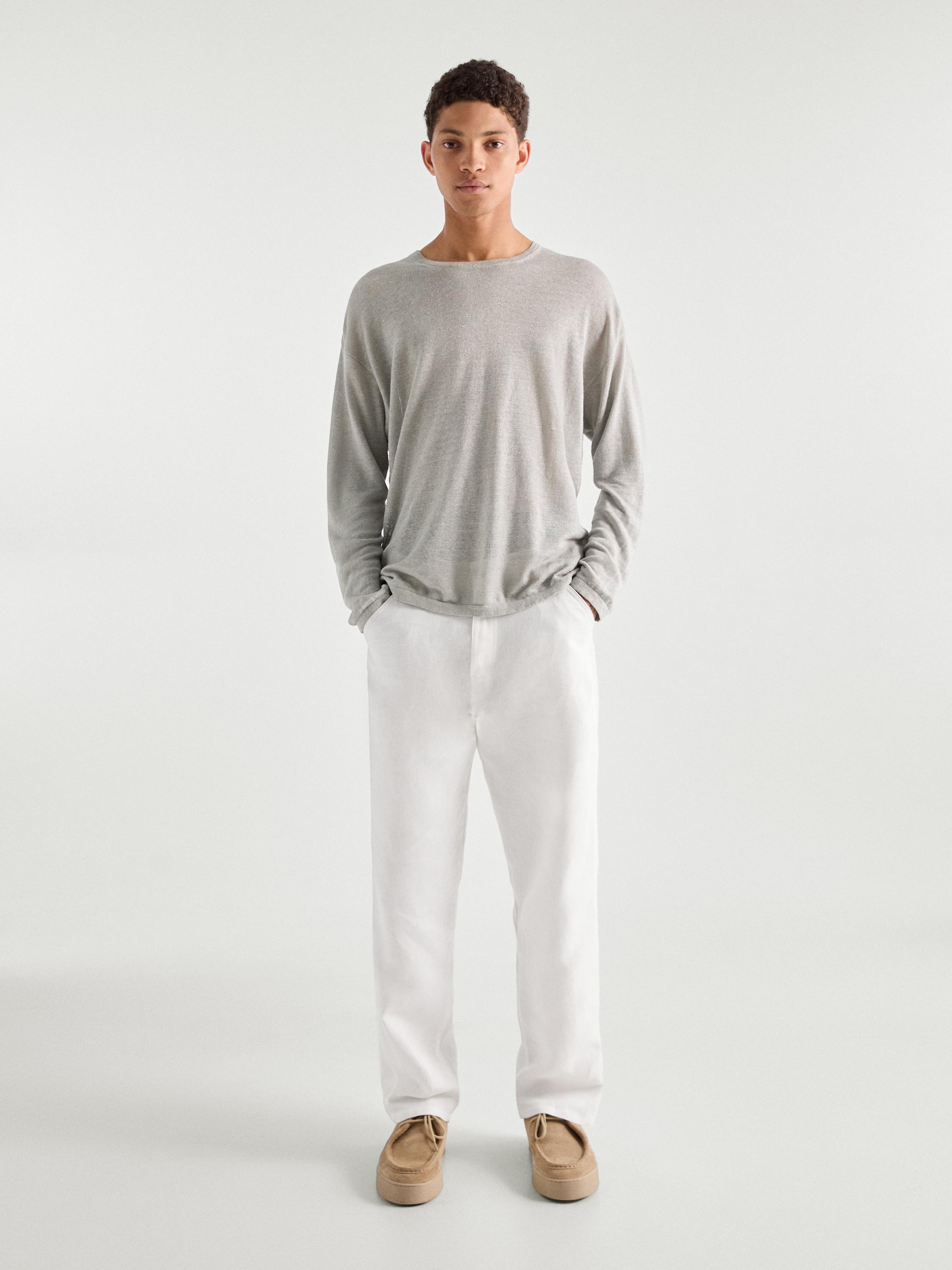 100% linen crew neck sweater