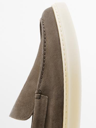 Split suede leather moc toe loafer — MINK 5