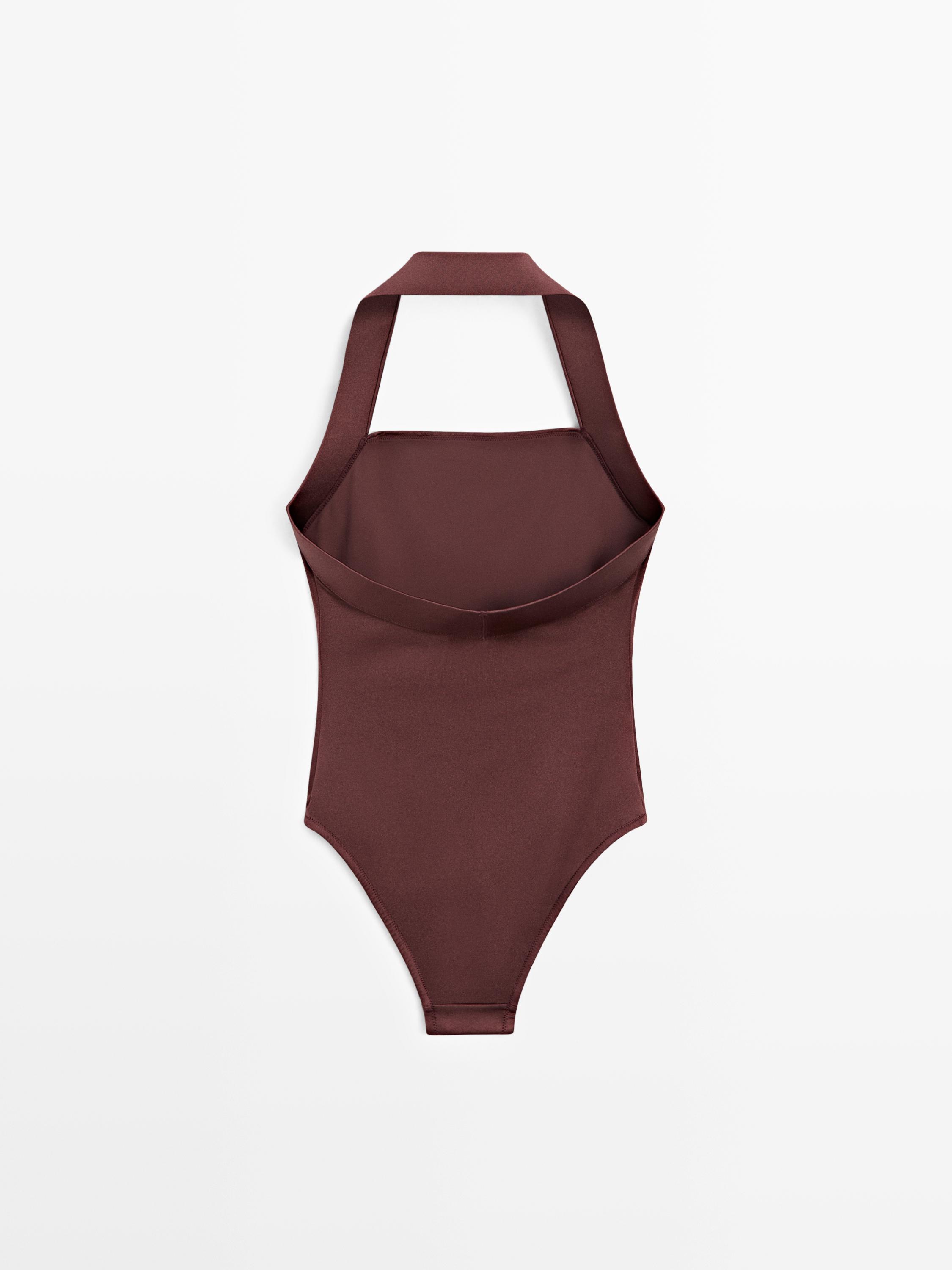 Shimmery halter swimsuit — BROWN