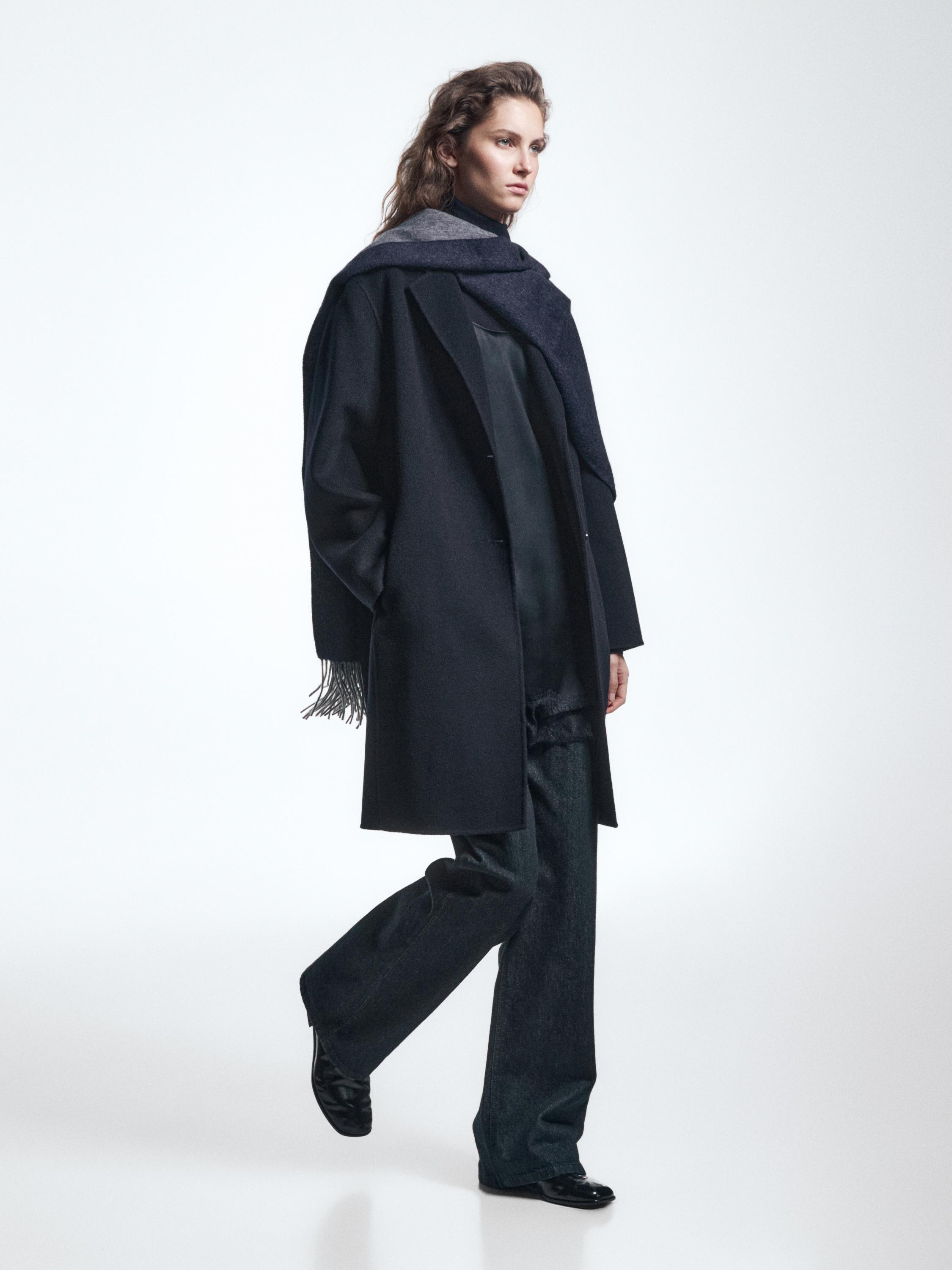 Long wool blend two-button coat