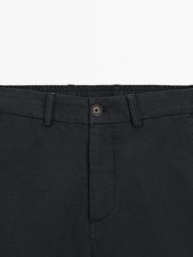 Linen blend Bermuda shorts — NAVY BLUE 4