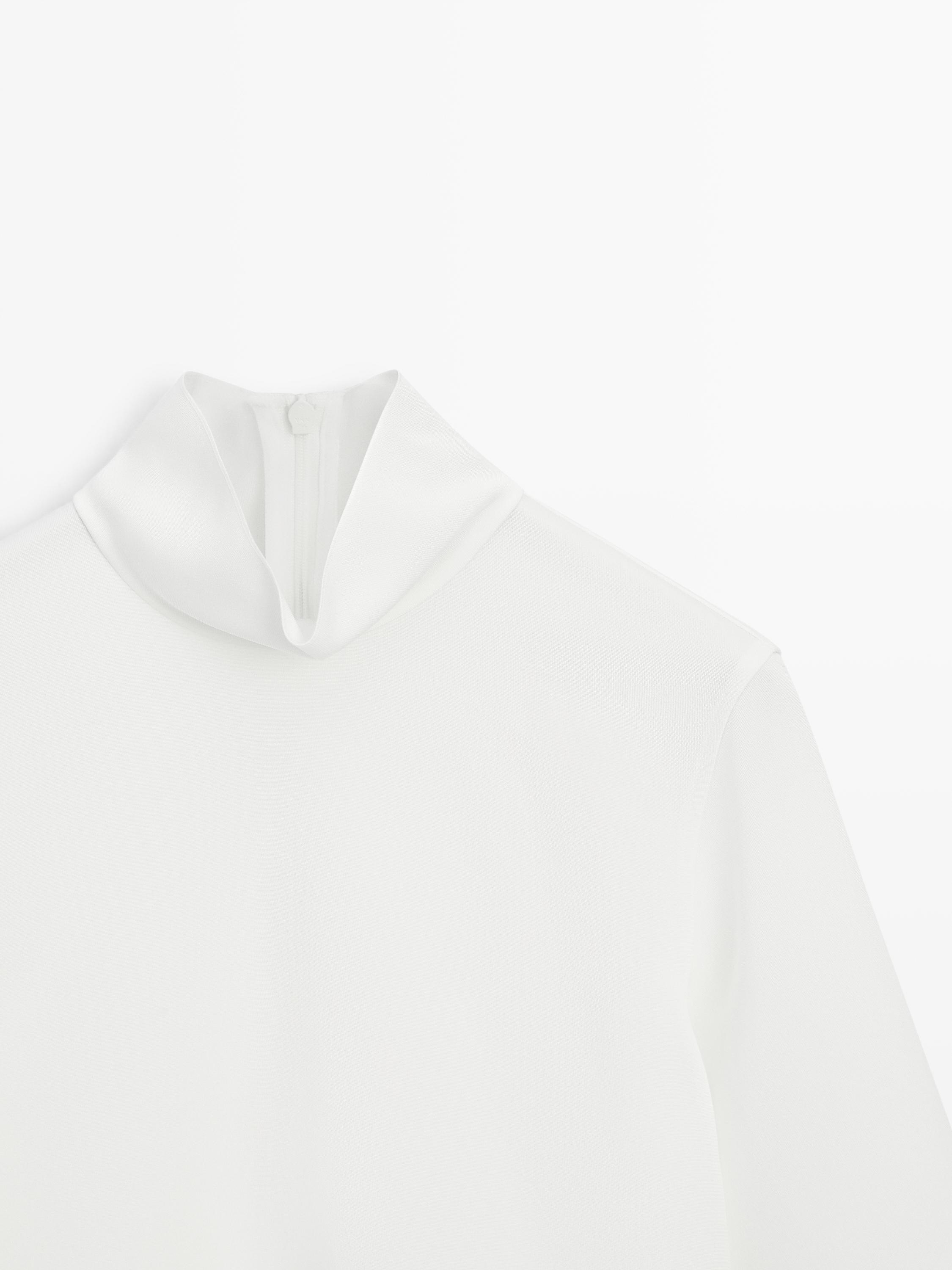 High neck blouse with hem detail — WHITE