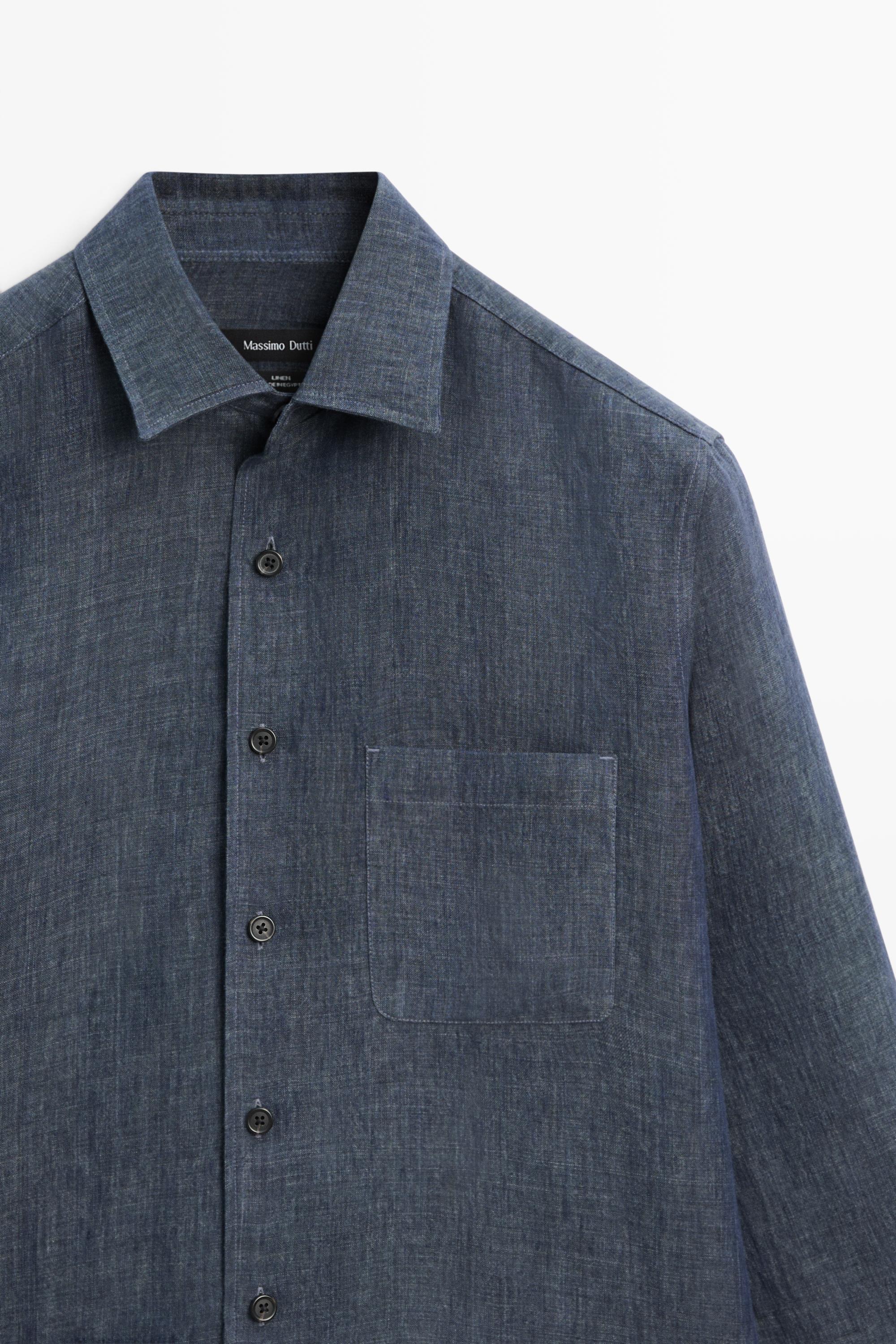 100% linen shirt with pocket — BLUE
