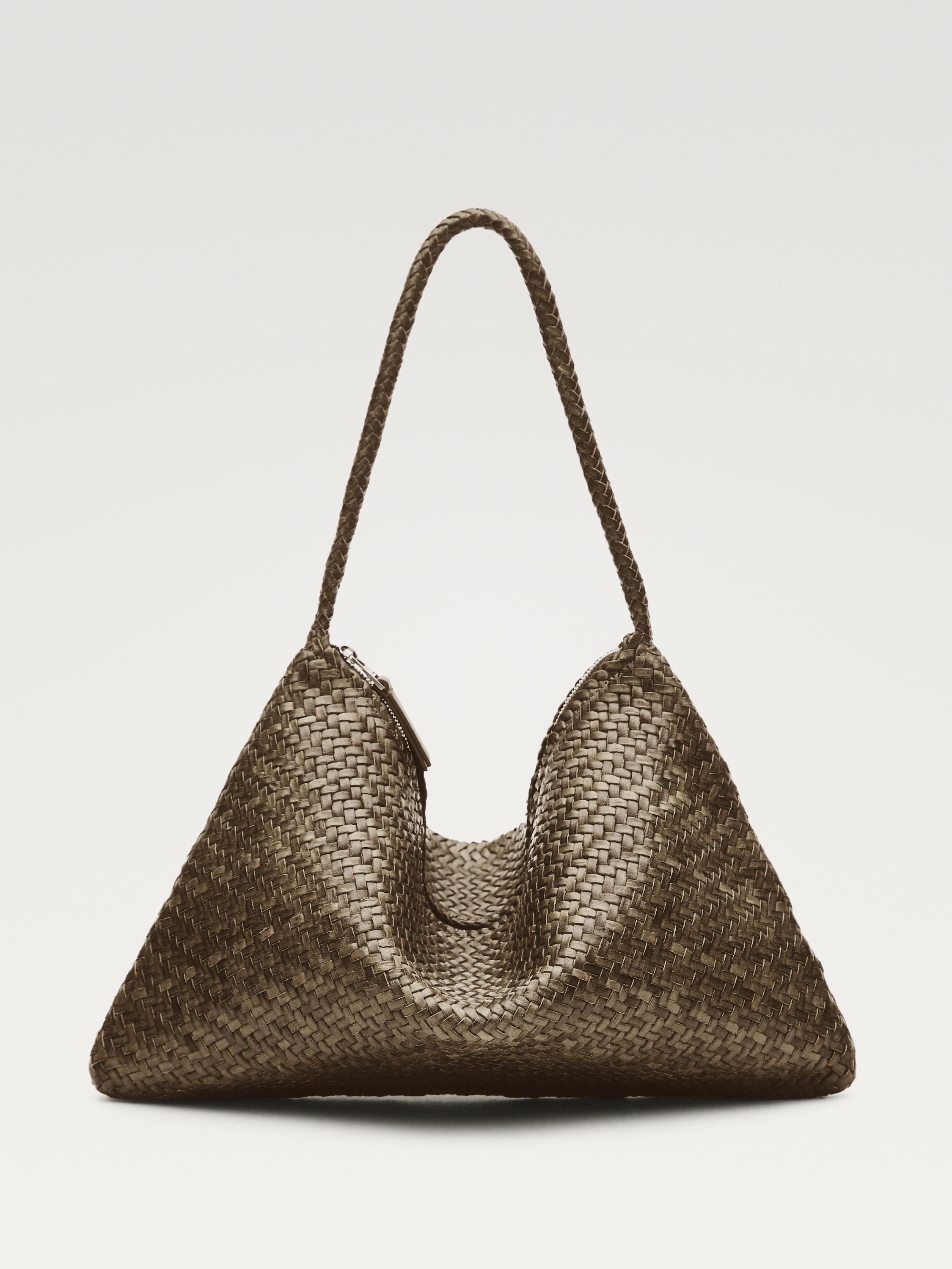Mid-sized braided leather shoulder bag — KHAKI