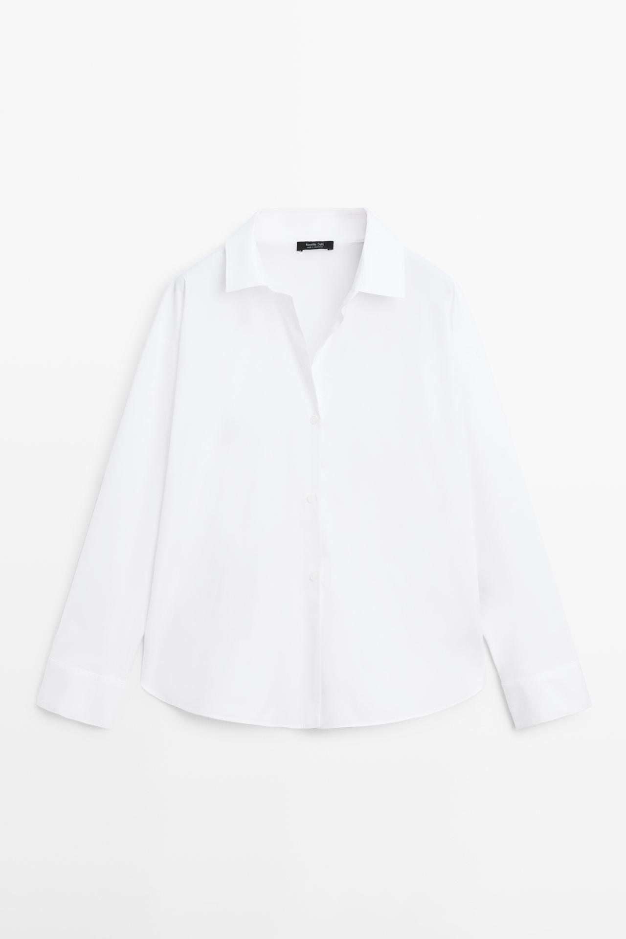 Massimo Dutti - Dame - Poplinskjorte Med Lægdetalje I Bomuld - Hvid - L