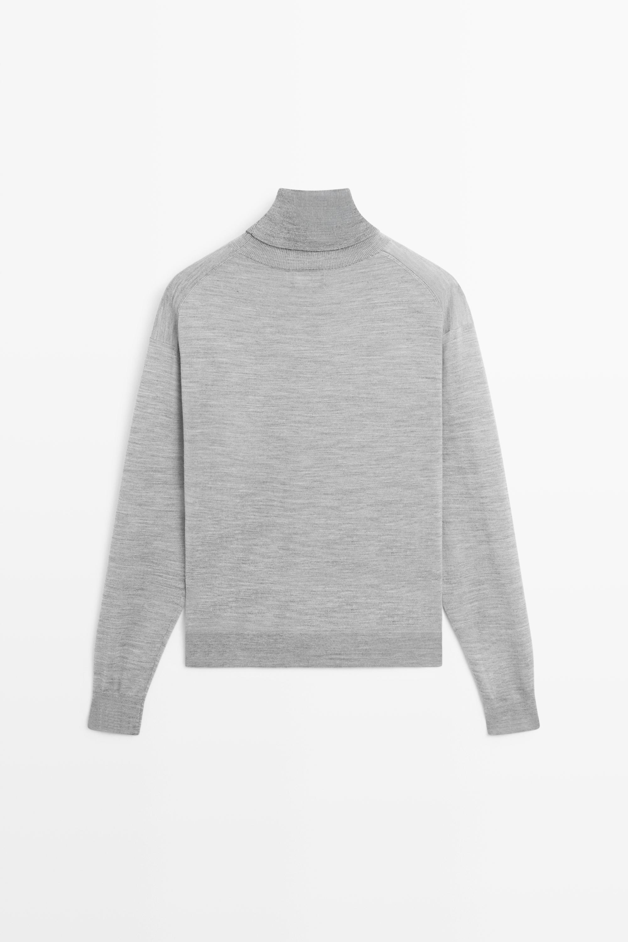 100% wool turtleneck knit sweater — GREY