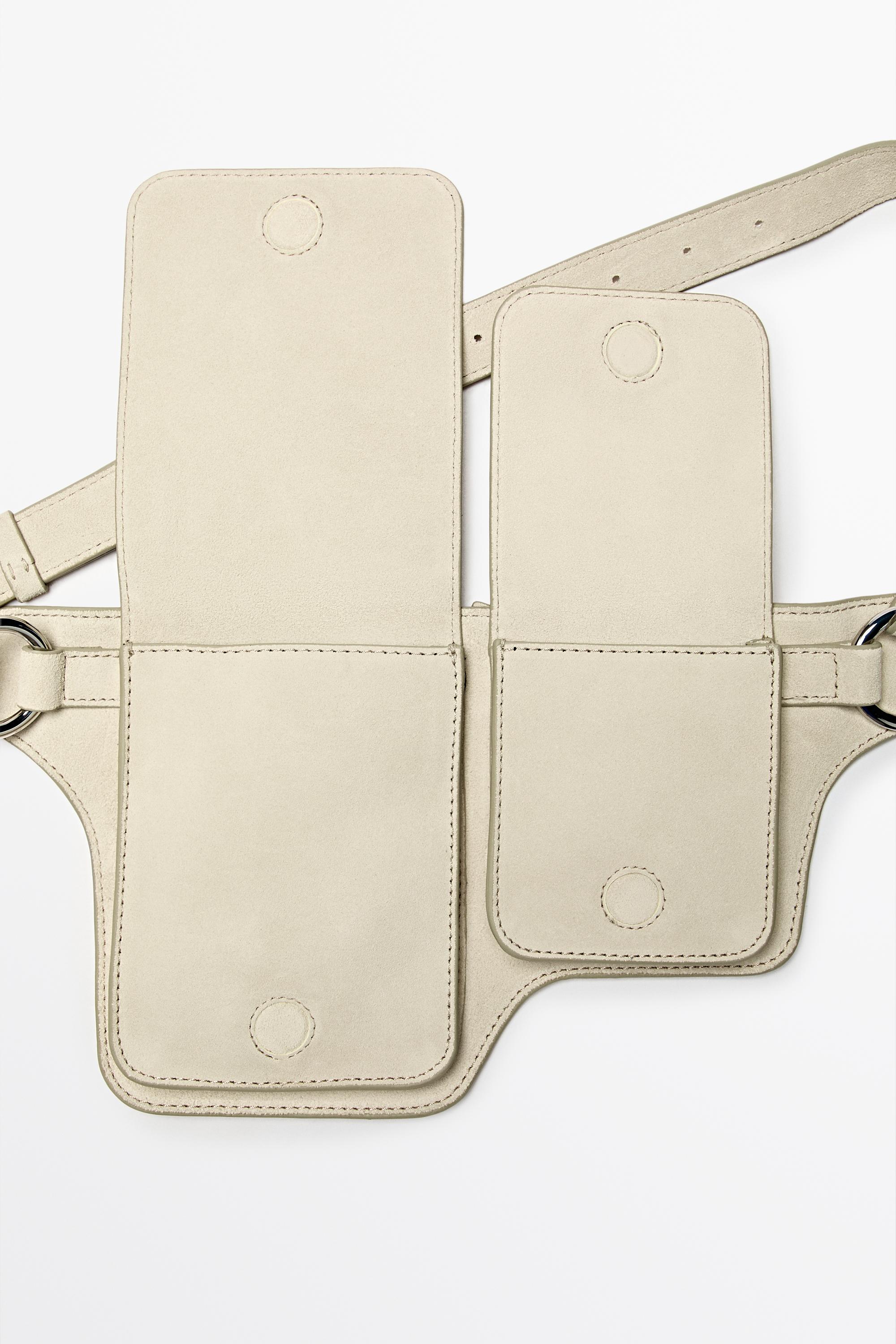 Split leather double compartment belt bag — Off white