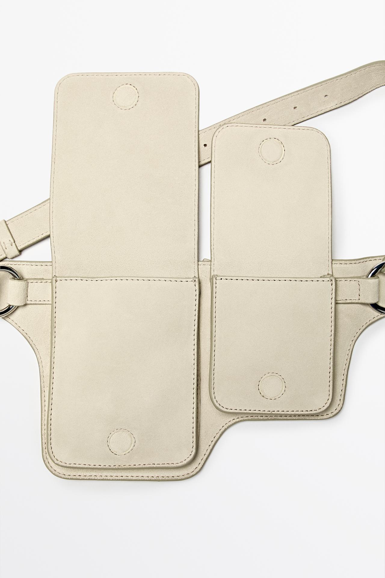 Split leather double compartment belt bag — Off white