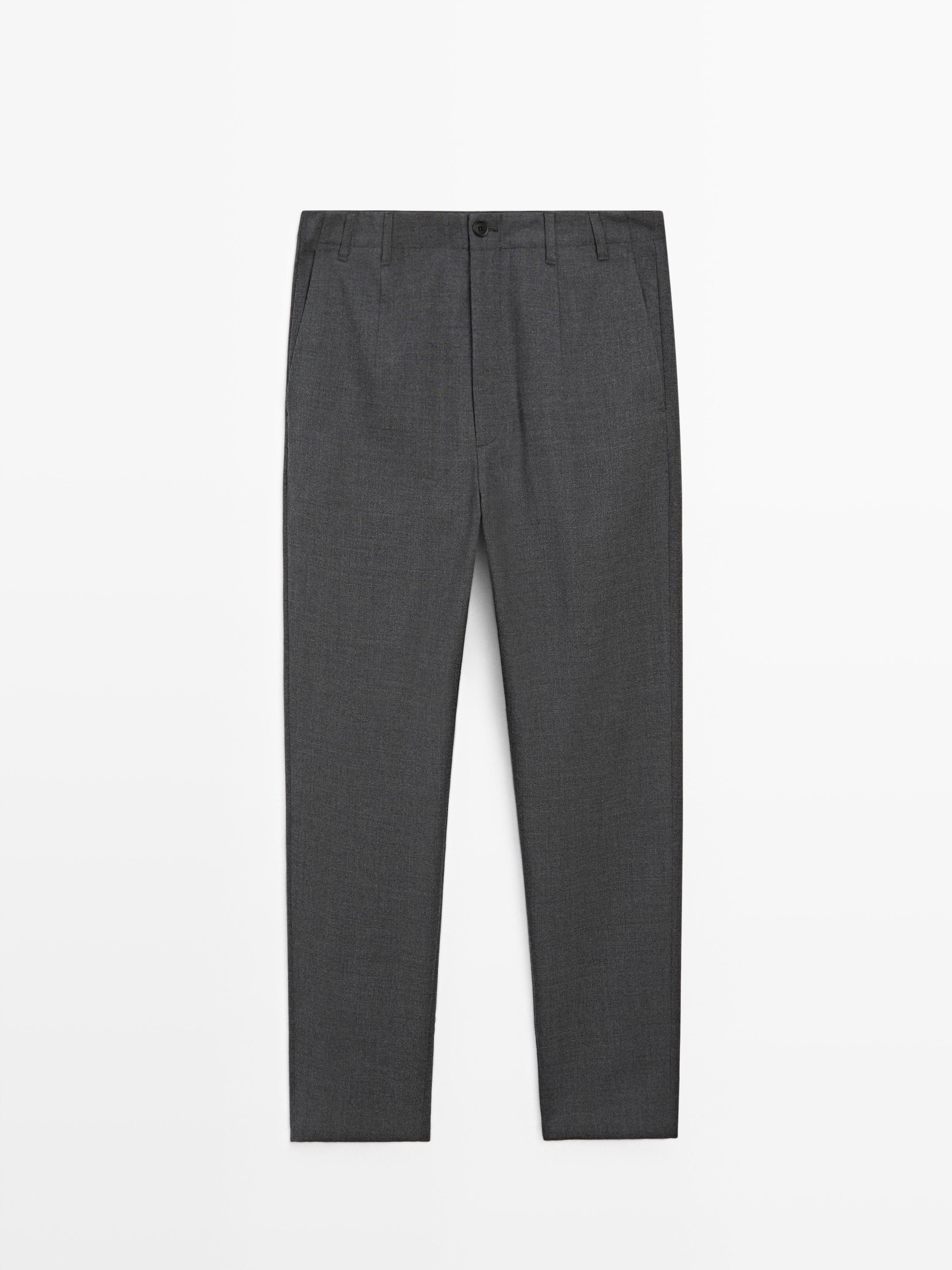 Cool wool textured trousers — GREY