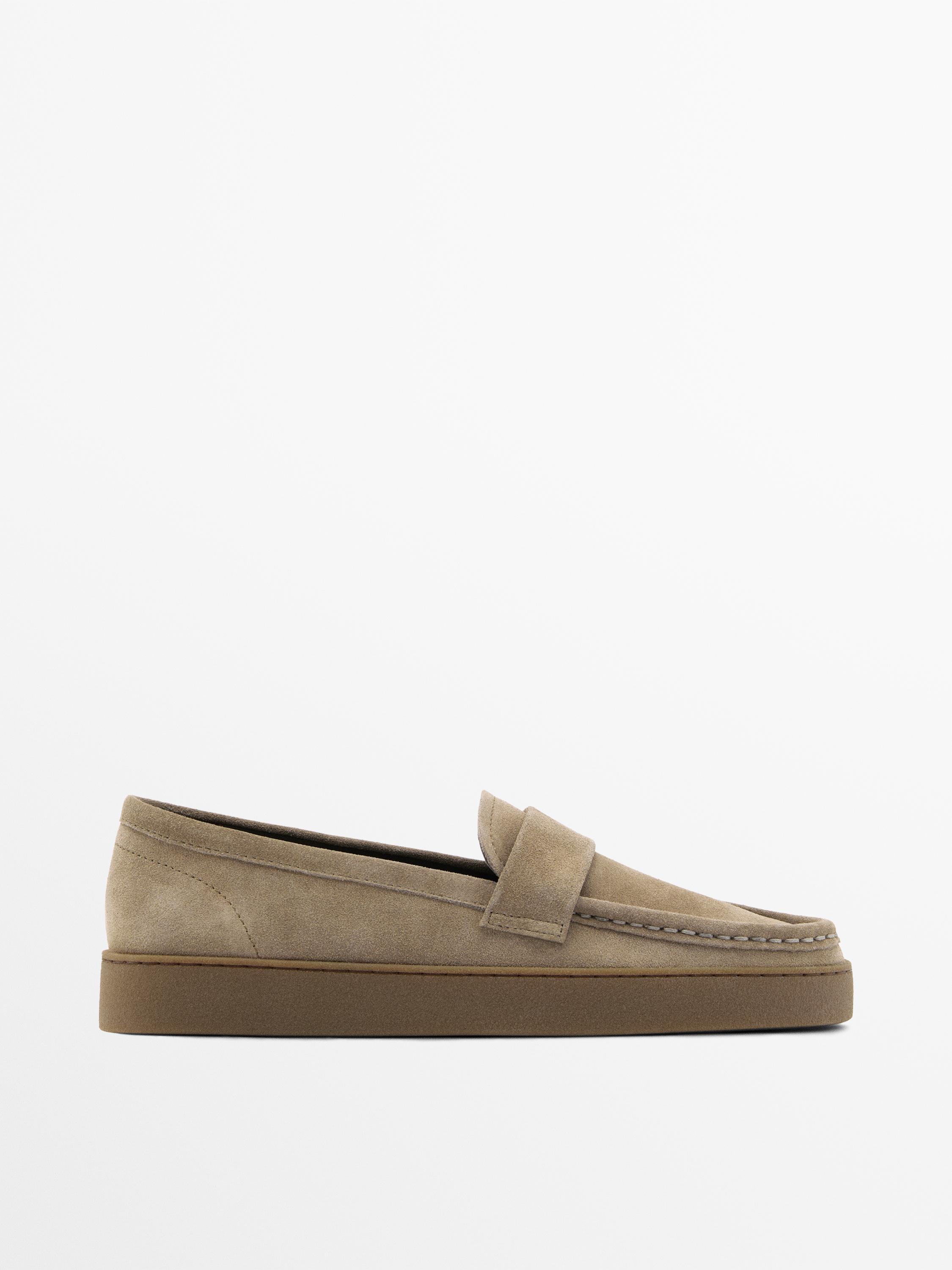 Split leather loafers with caramel sole — SAND