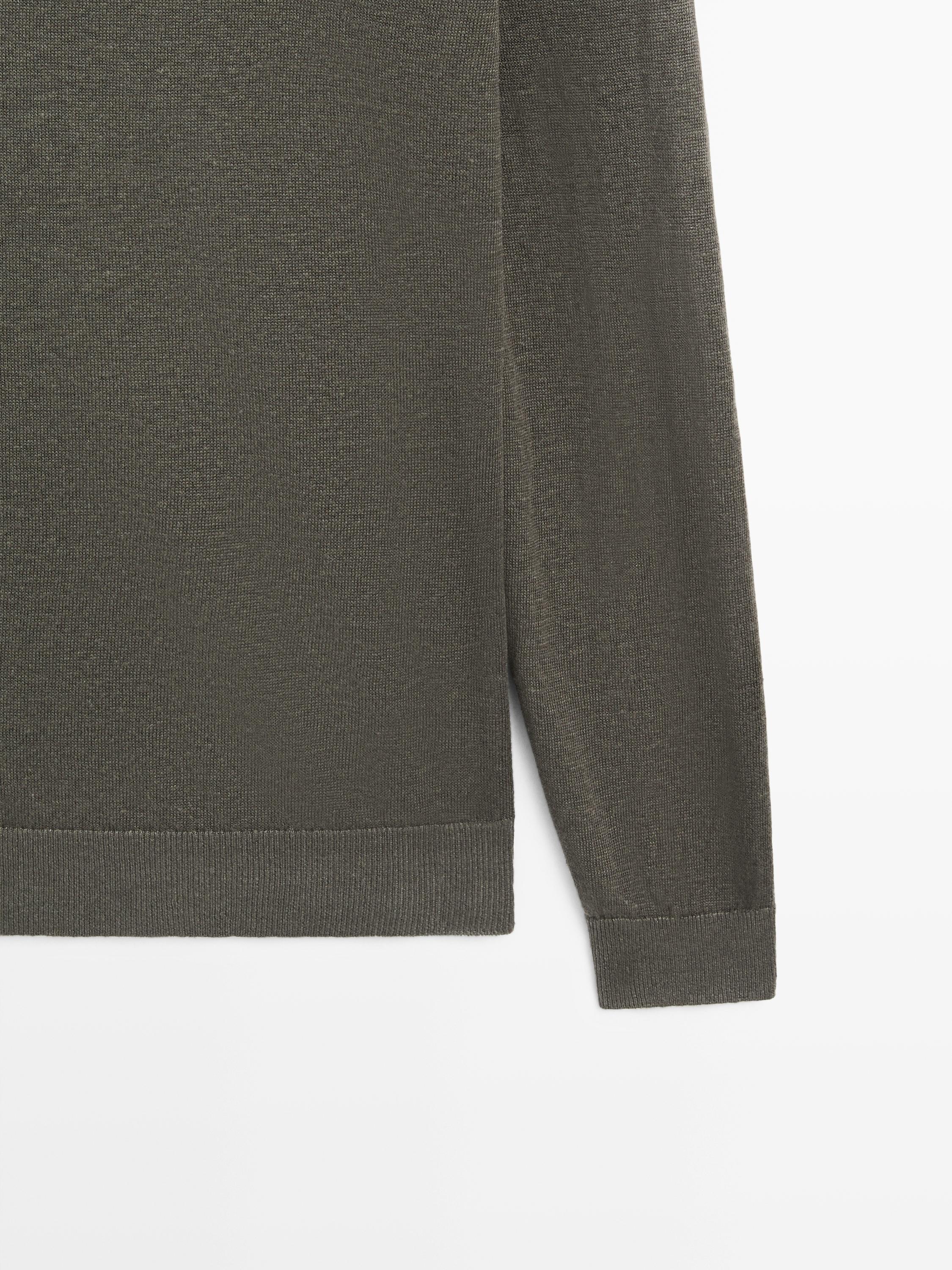 100% linen knit crew neck sweater — Powder