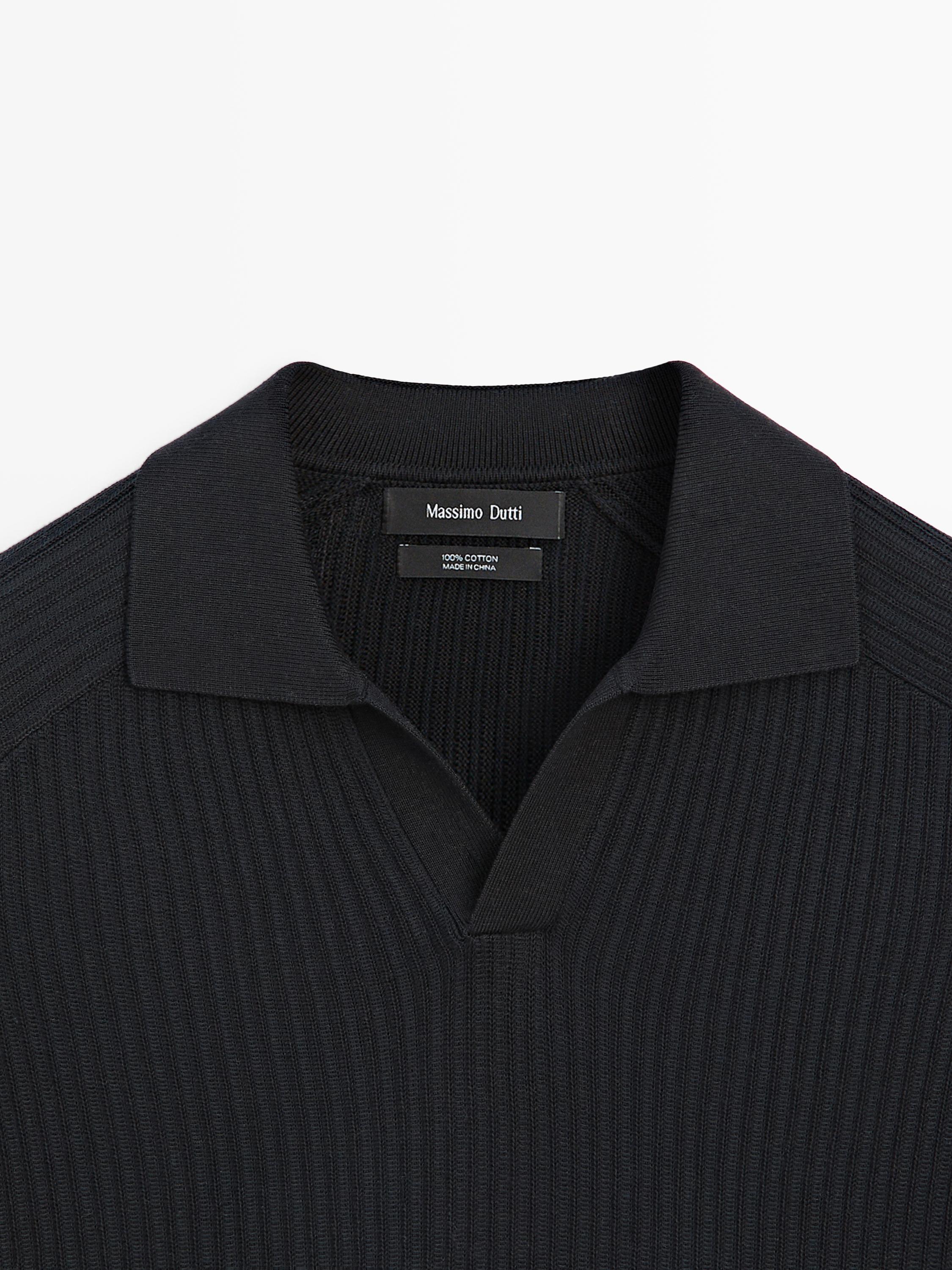 Pamuklu fitilli triko polo yaka kazak