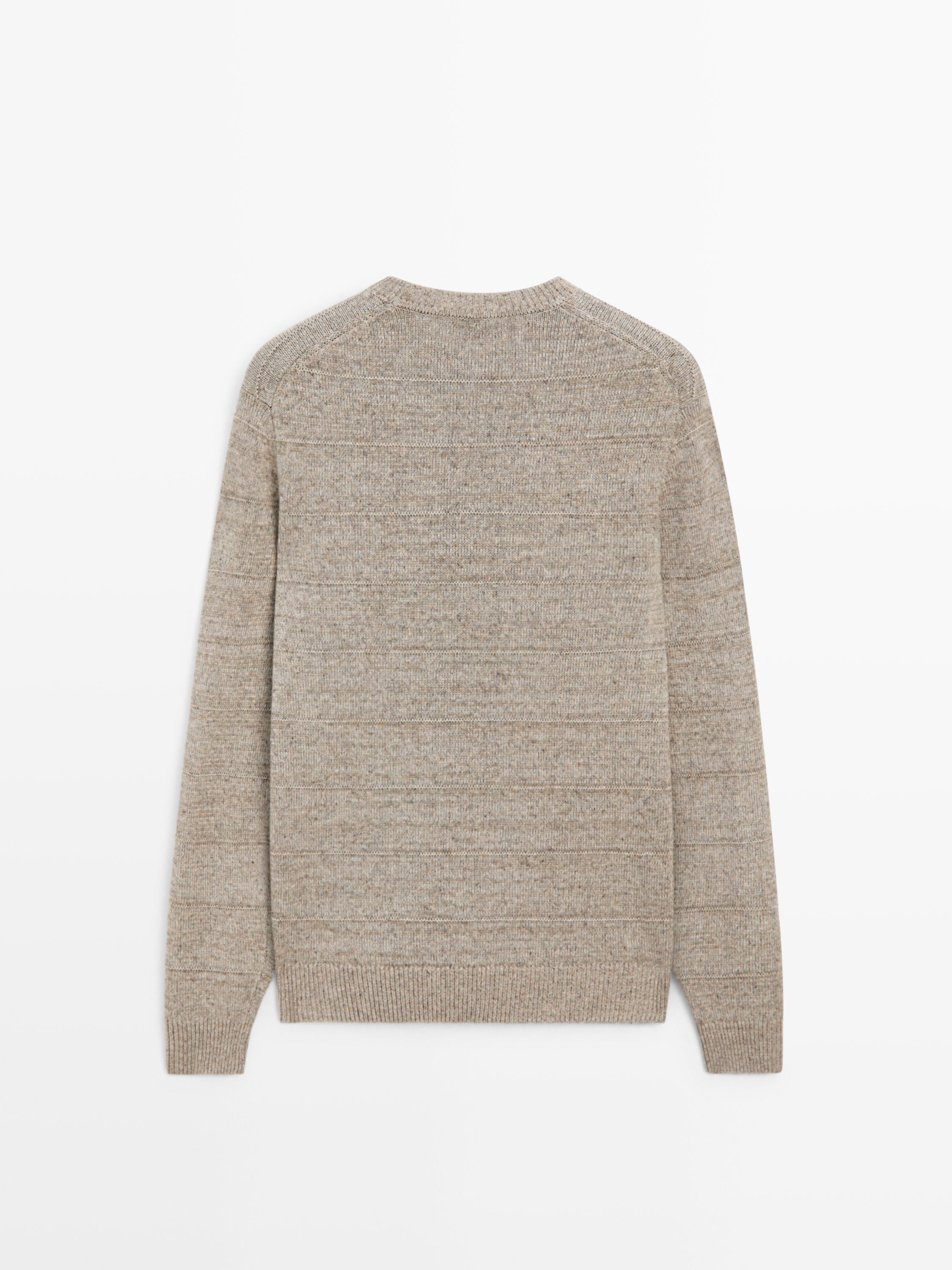 Striped knit crew neck sweater — MINK