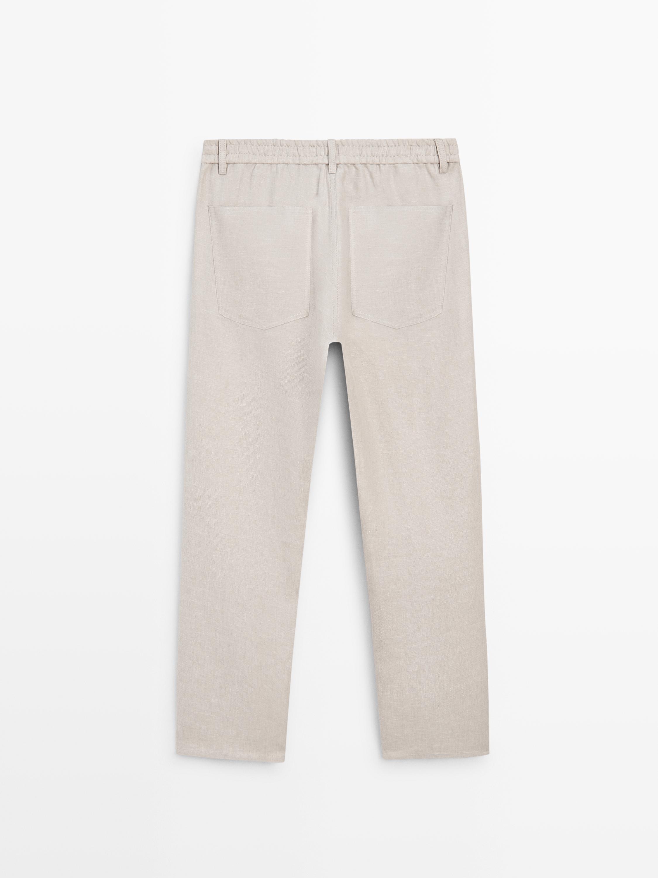 Semi jogger fit linen denim-effect pants
