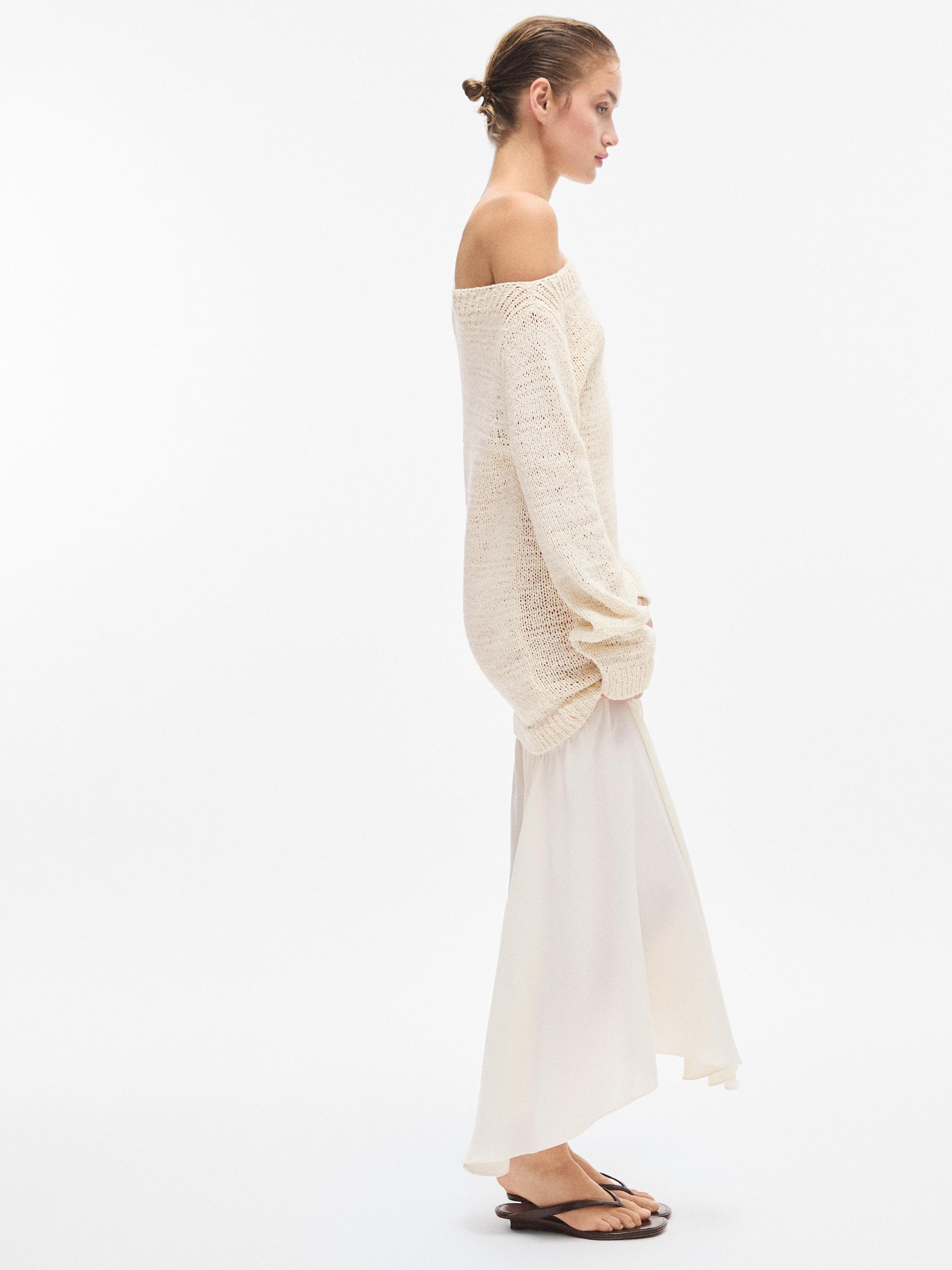 Combined asymmetric midi dress — CREAM