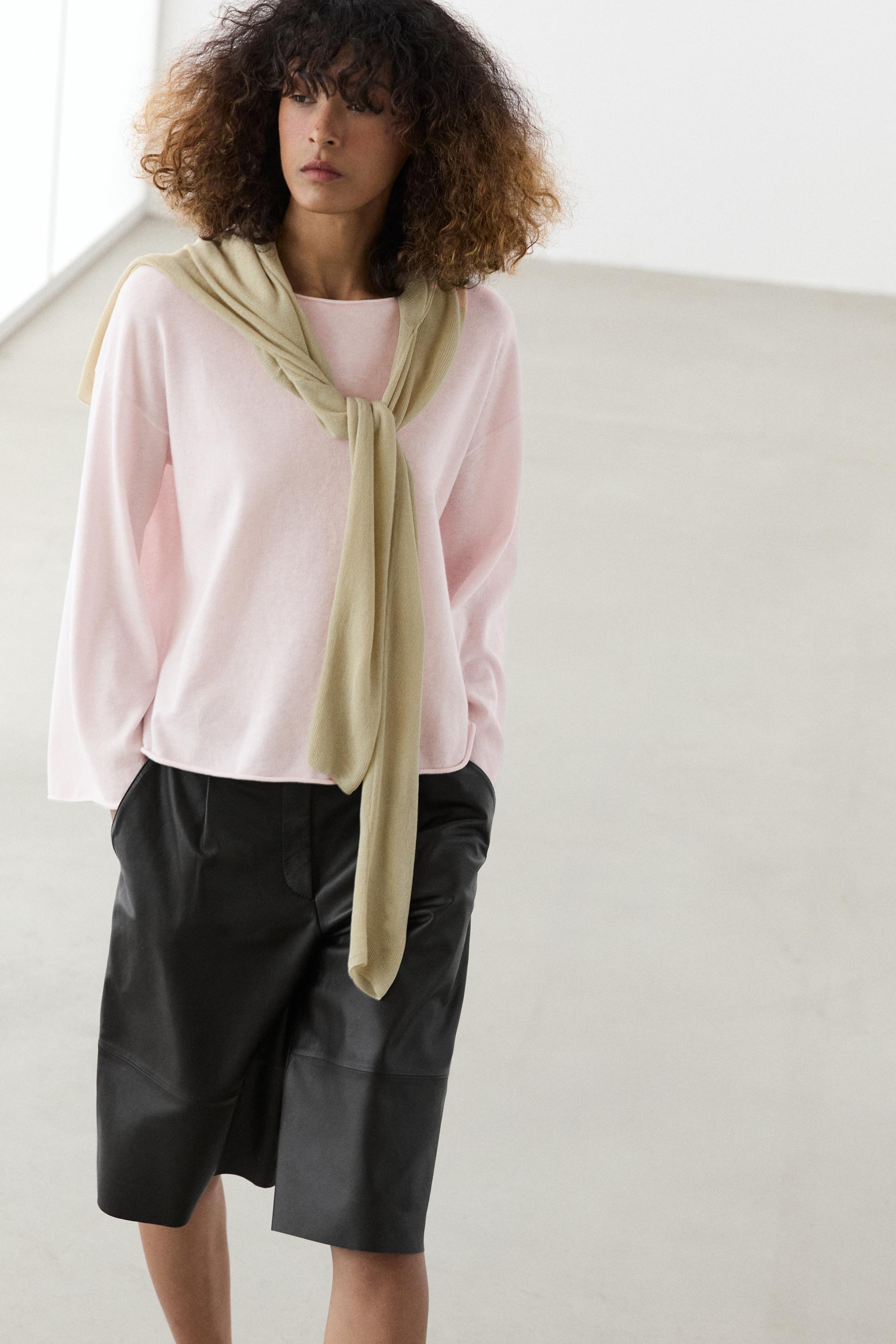 Cotton blend knit sweater — PALE PINK