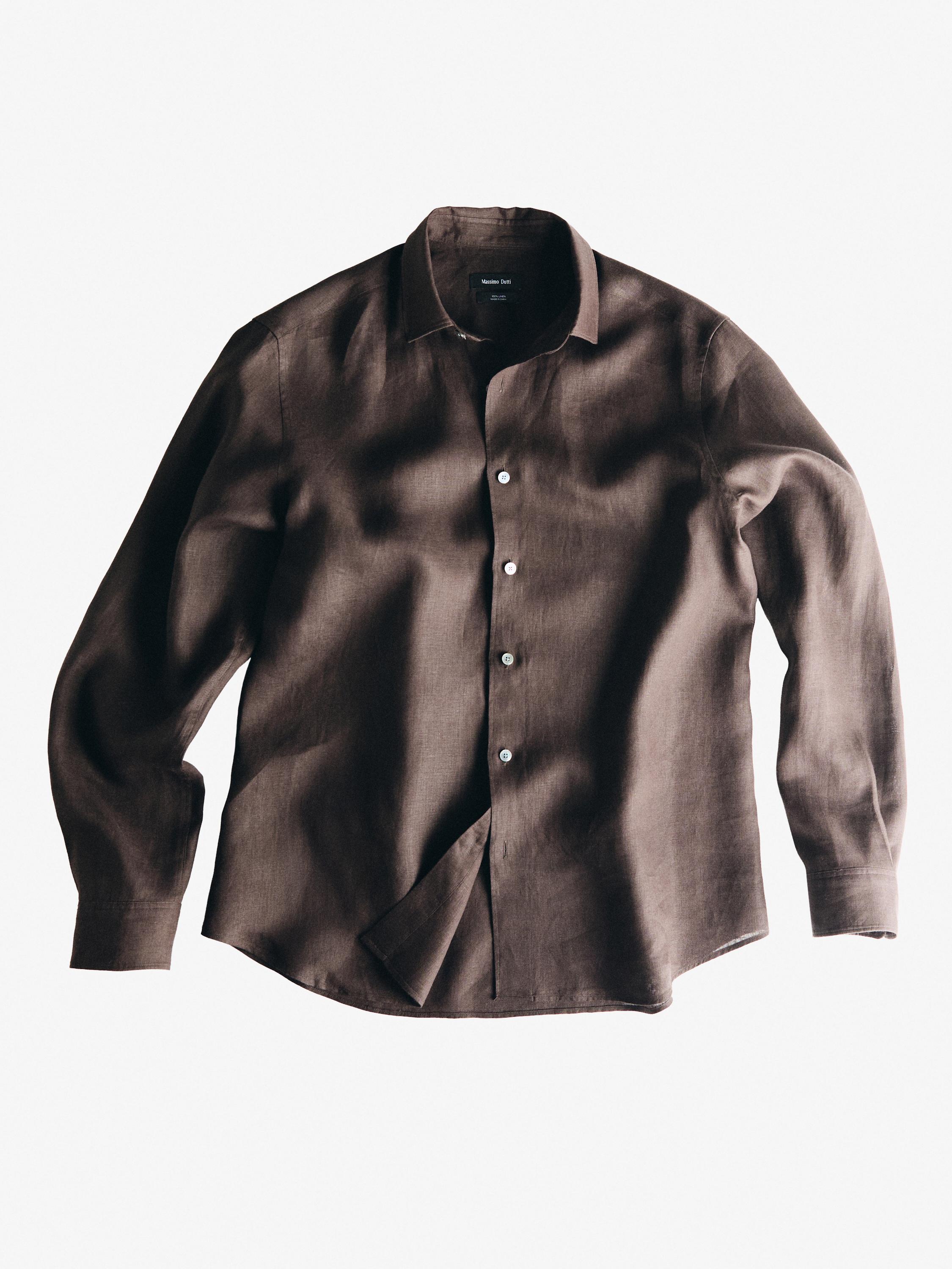 Extra fine regular fit linen shirt — BROWN