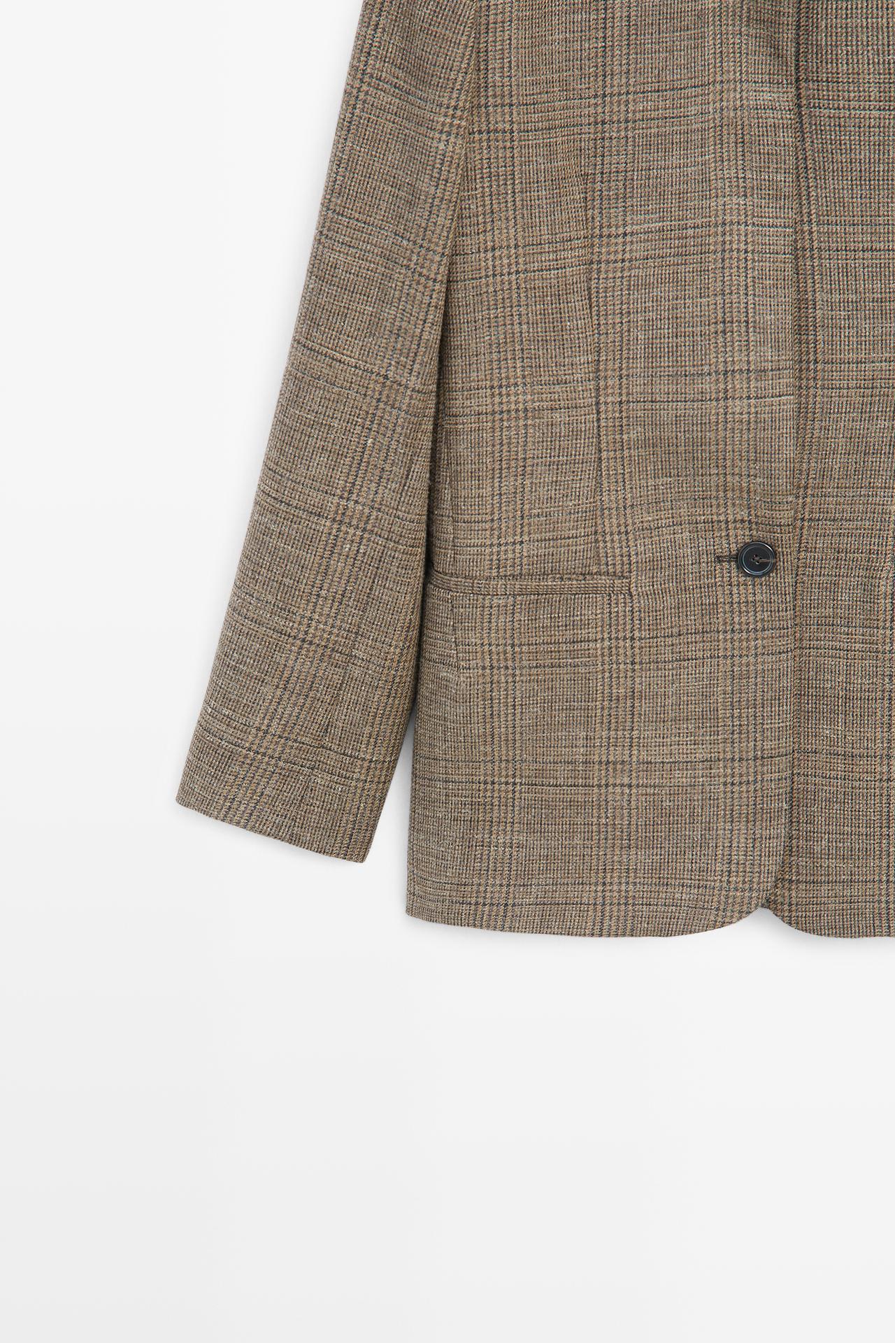 Checked blazer with contrast collar — BROWN