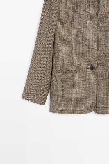 Checked blazer with contrast collar — BROWN 7