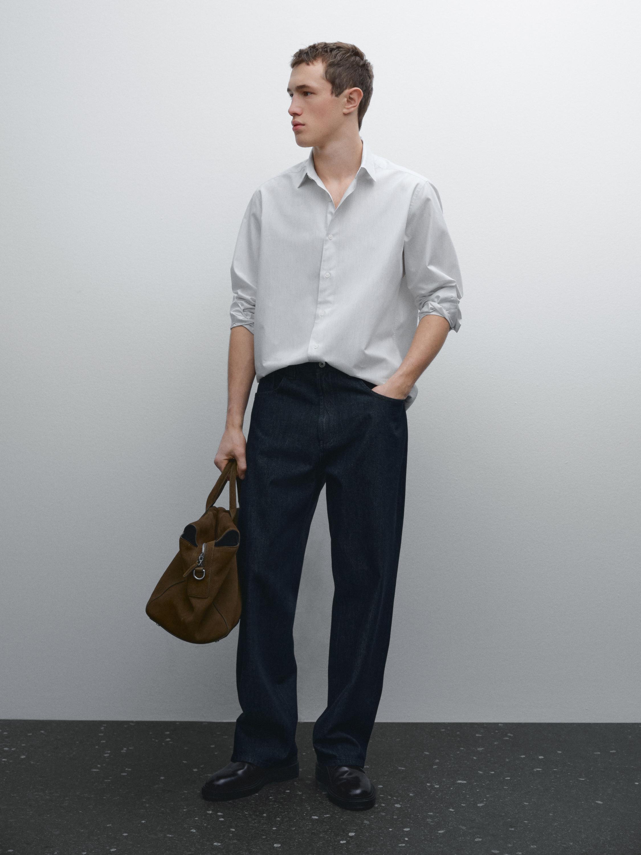 Chemise regular fit en popeline de coton à rayures