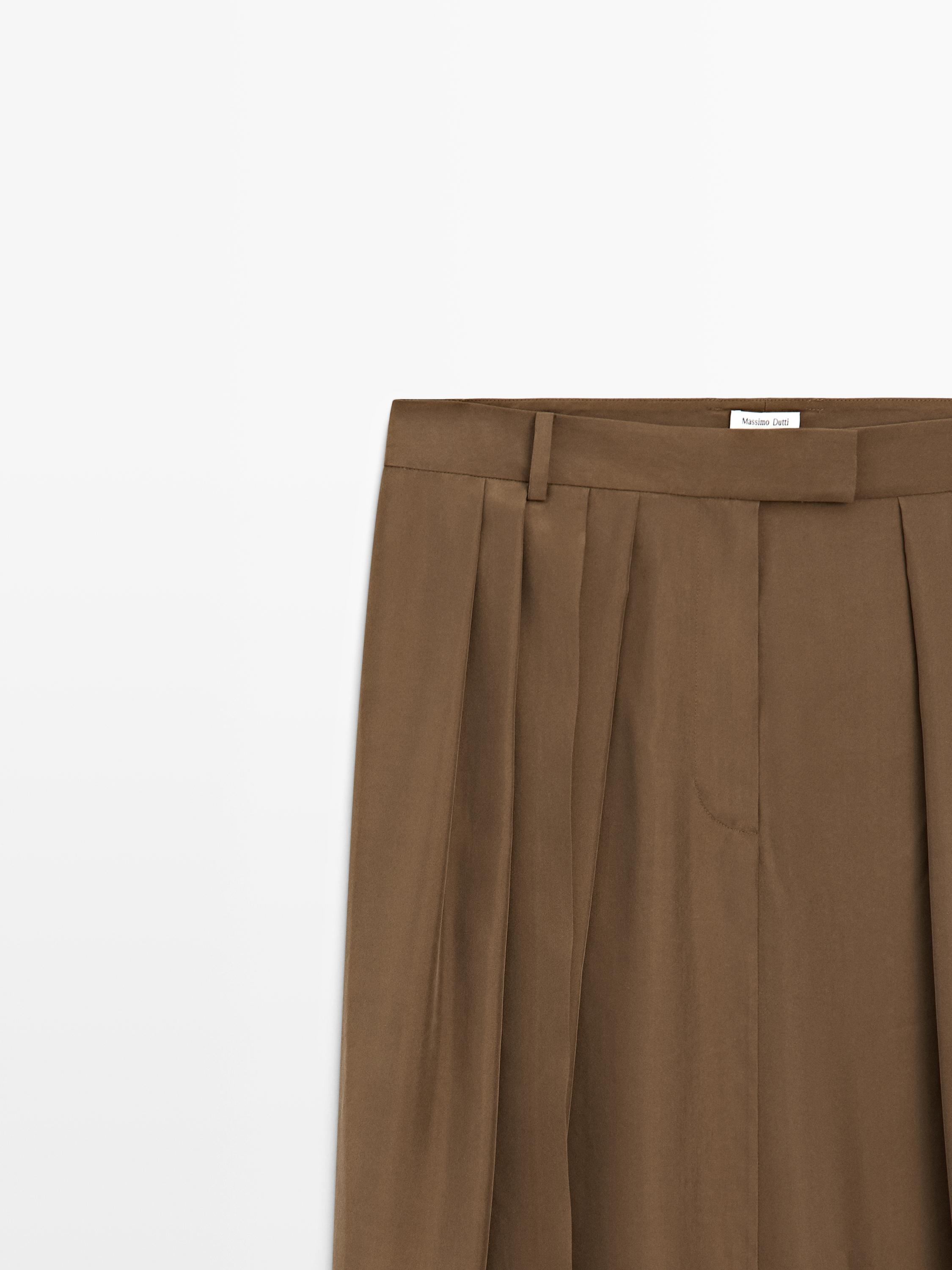 100% silk midi skirt with gathered details - STUDIO — Caramel