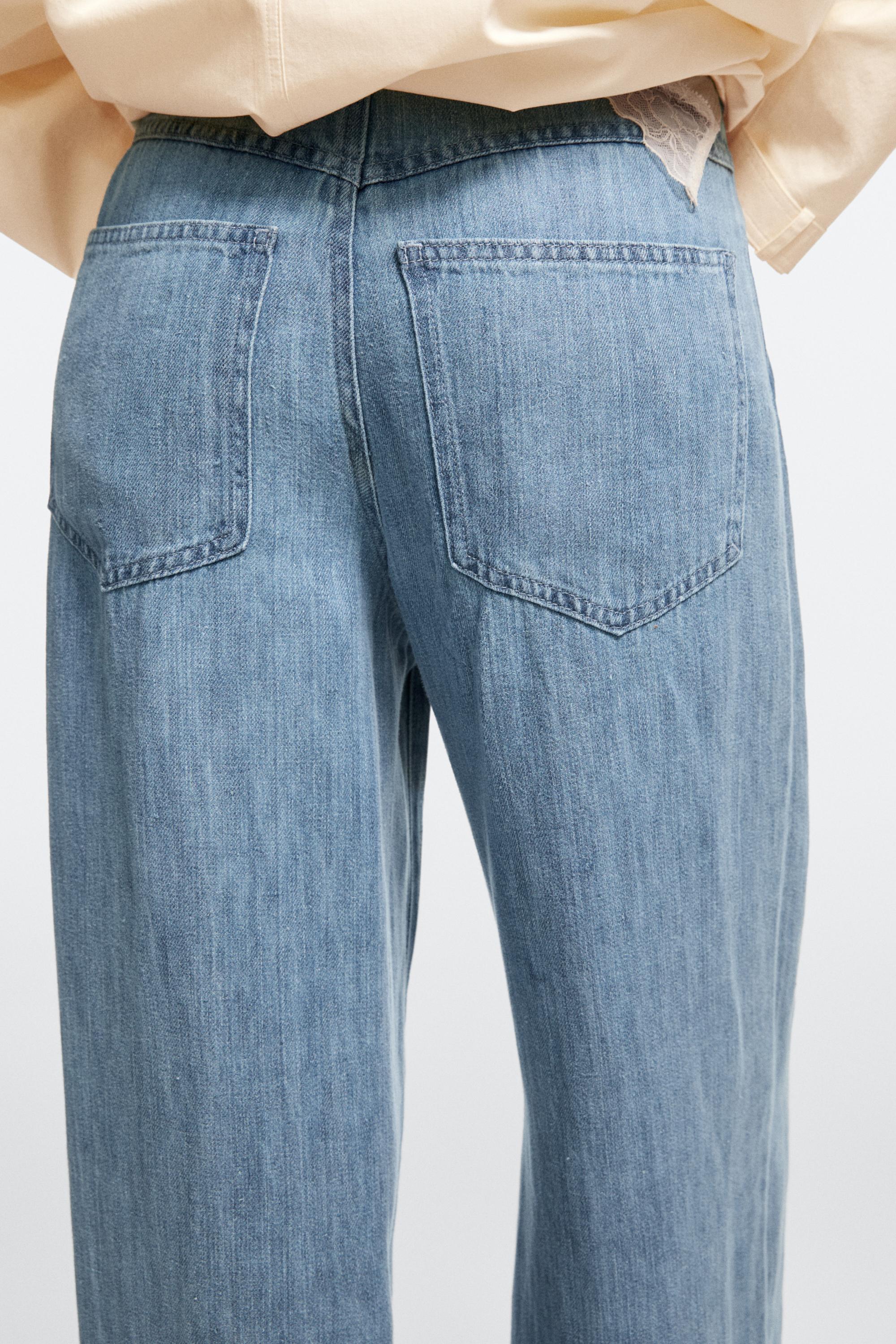 100% linen high-waist barrel fit jeans — Light Blue