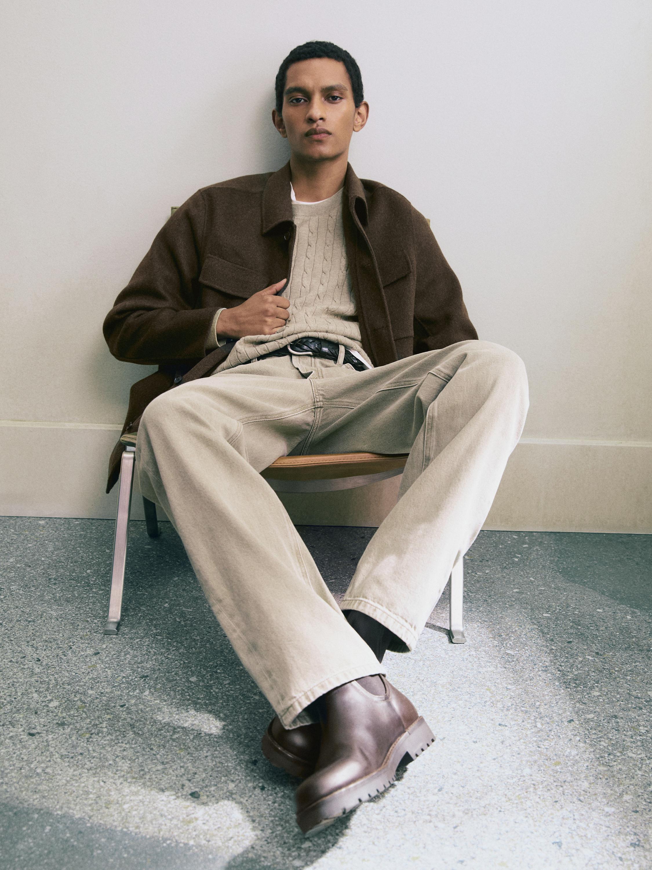 Wool blend overshirt with pockets — KHAKI