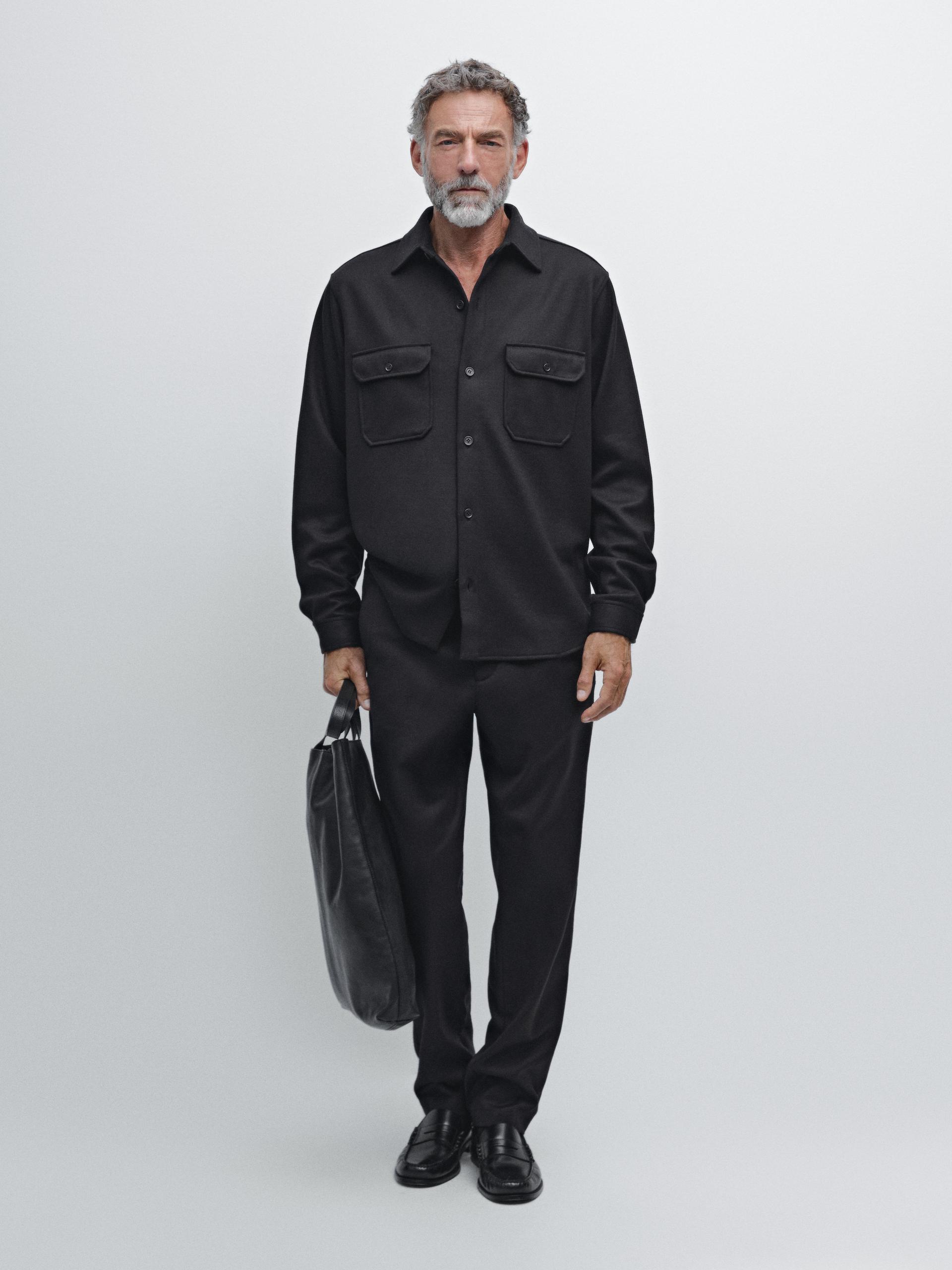 Pantalon En Flanelle 100 % Laine Élastiqué Sur Le Côté - Bleu Marine - Xl - Massimo Dutti - Homme