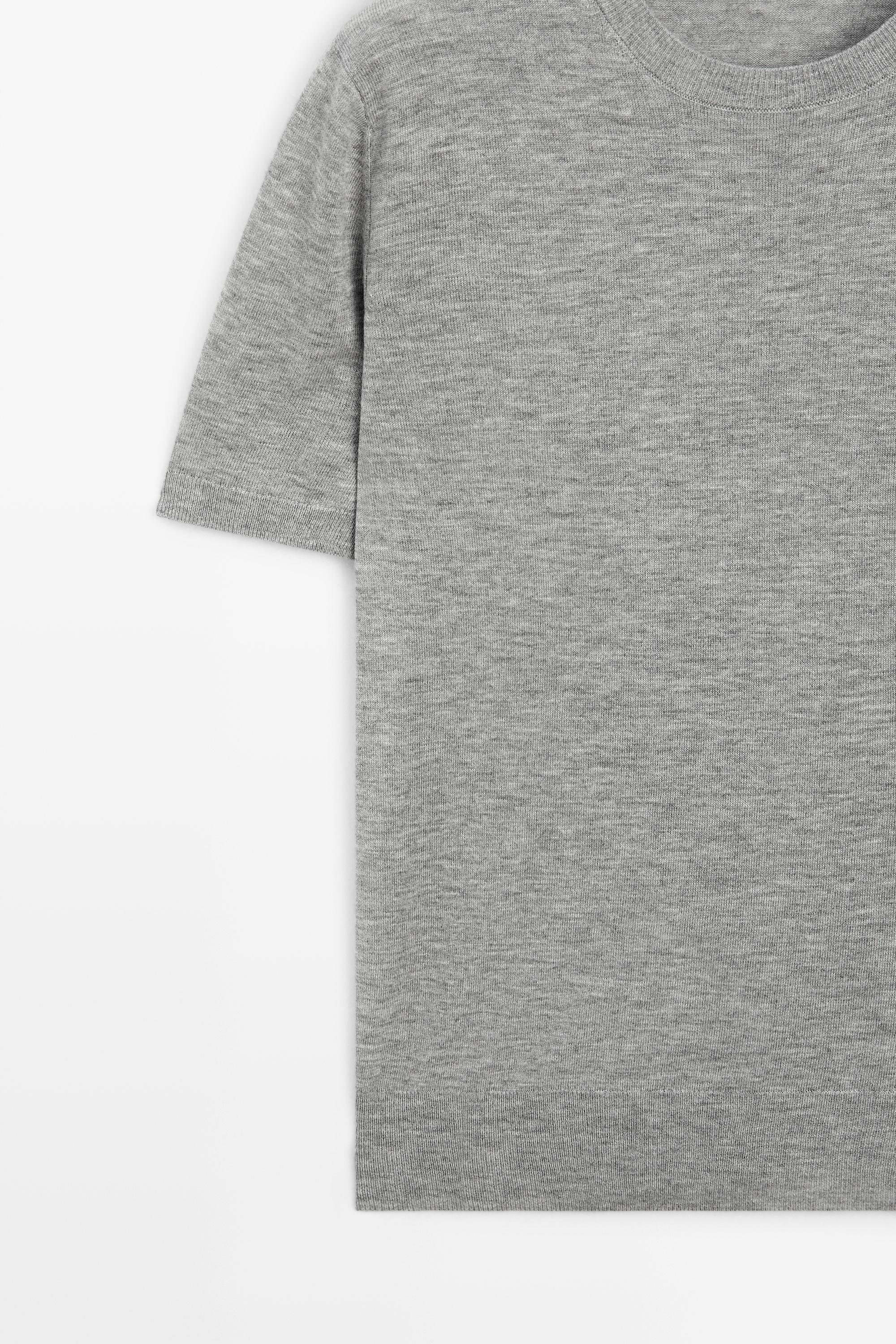 Short-sleeve fine-knit sweater — GREY MARL