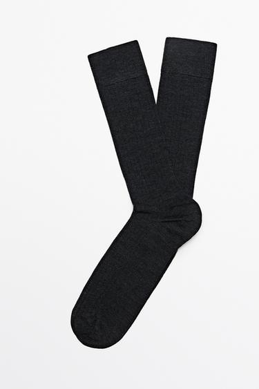 Ribbed wool blend dress socks — CHARCOAL 2