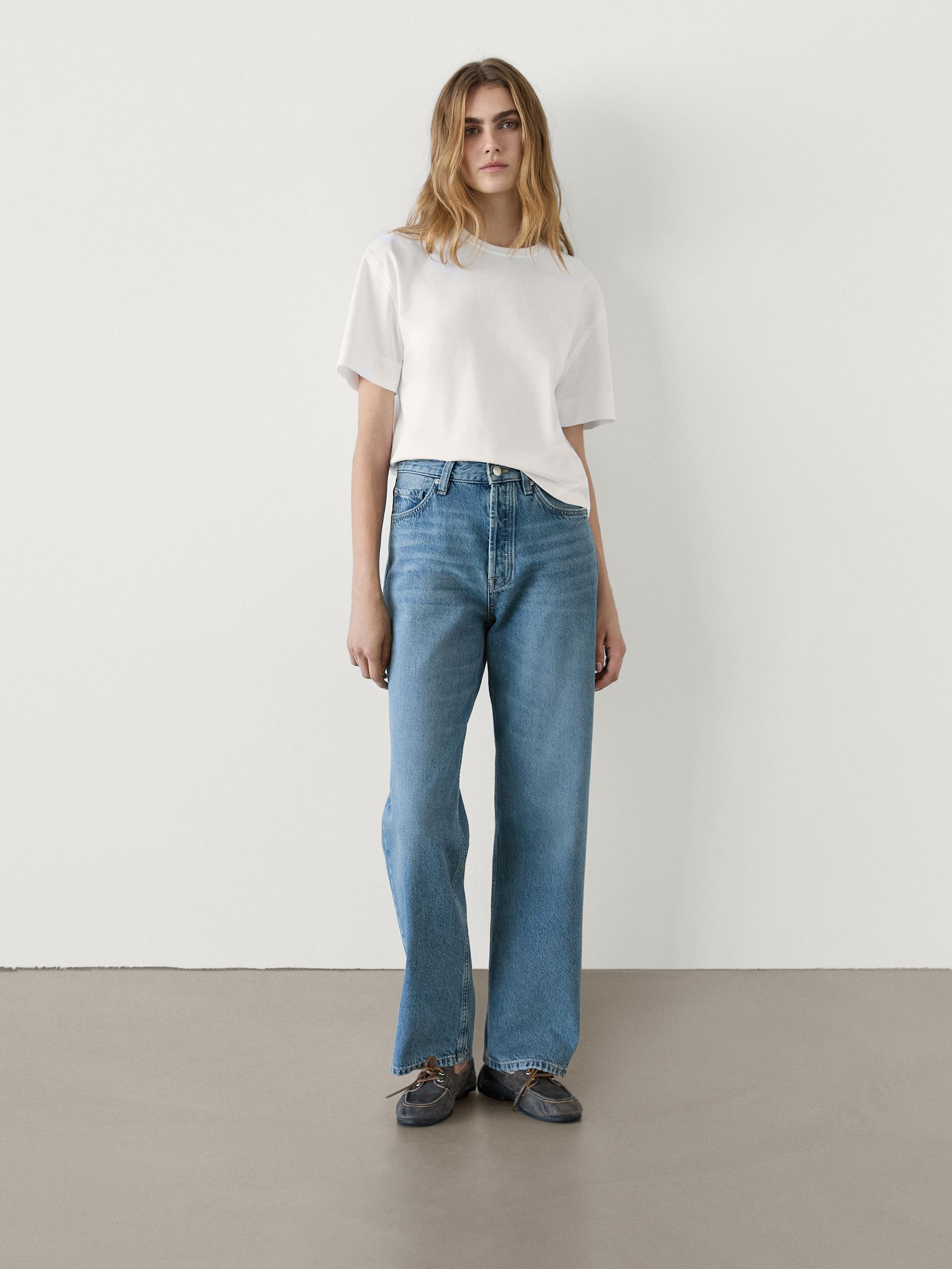 Faded straight-leg high-waist jeans · Light Blue, Black, Blue, Medium Blue  · Dressy | Massimo Dutti