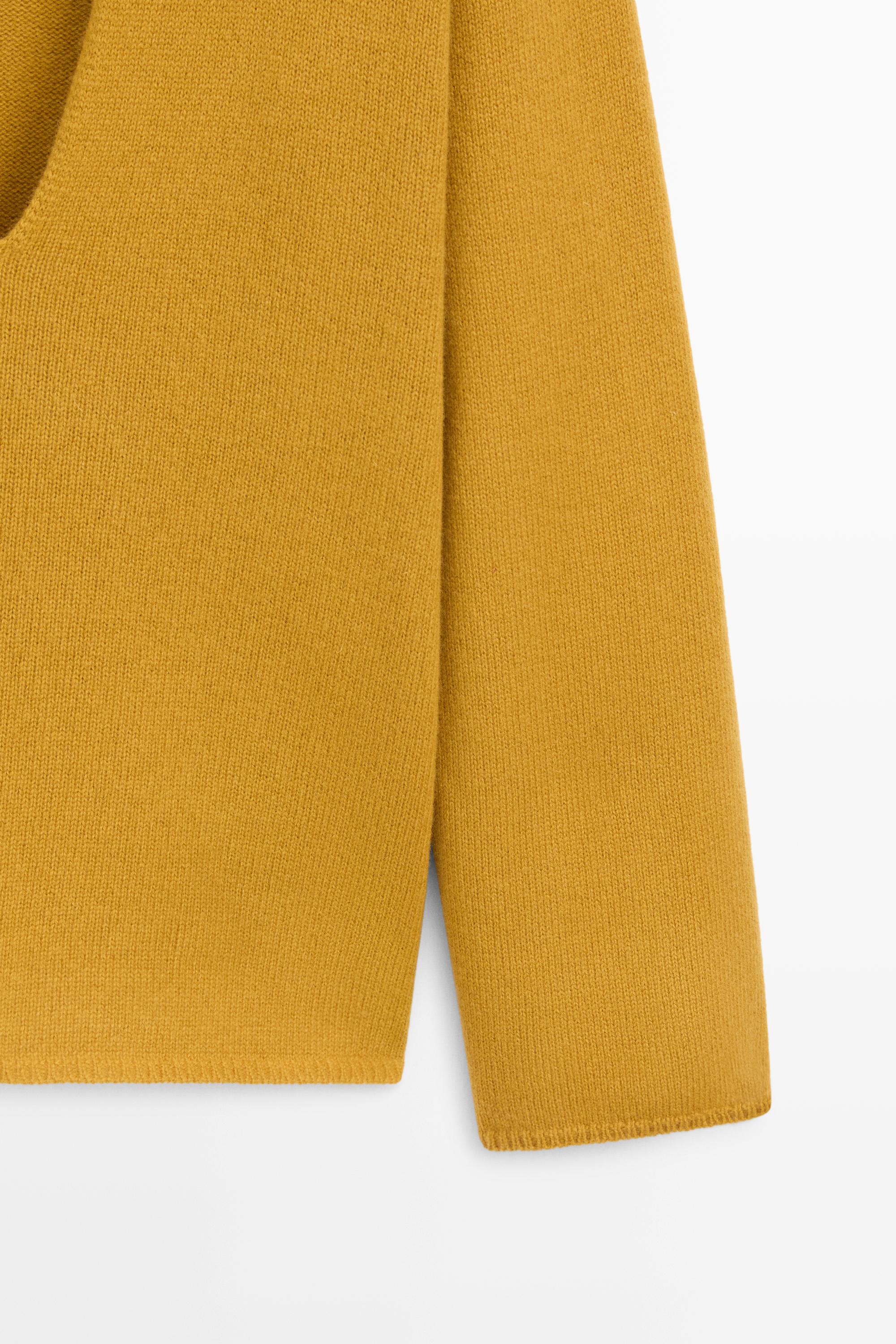 Long-line knit sweater with neckline detail — MUSTARD YELLOW