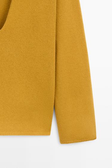 Long-line knit sweater with neckline detail — MUSTARD YELLOW 7