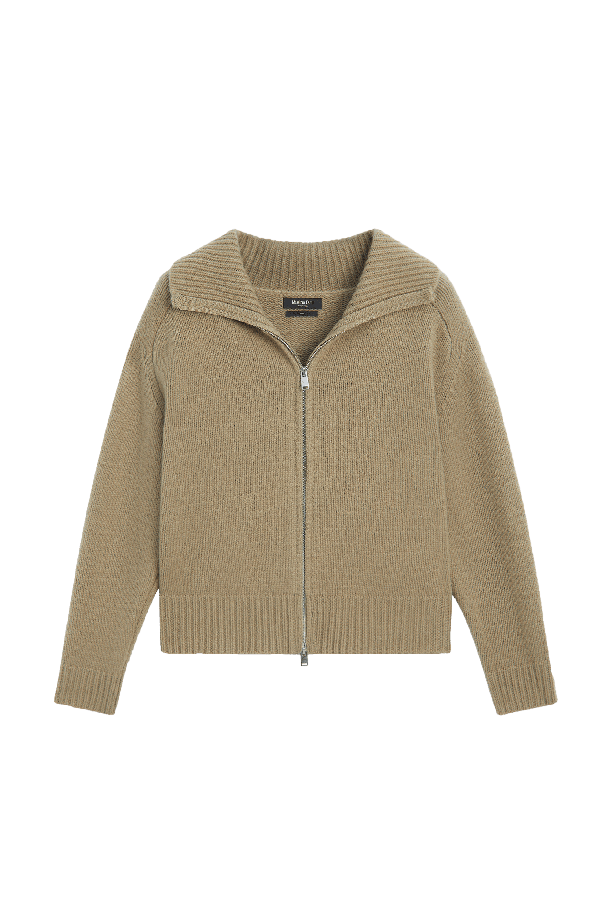 100% wool knit zip-up cardigan · Greenish · Cardigan | Massimo Dutti