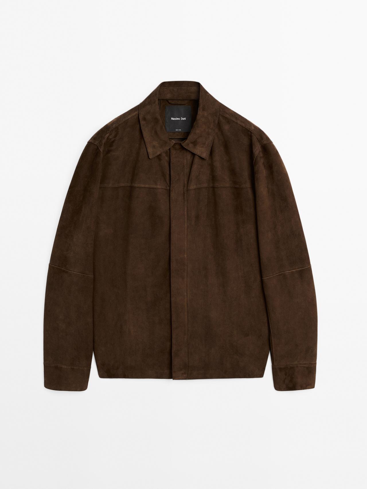 Massimo Dutti - Herre - Let Overskjorte I Ruskind - Chokolade - L