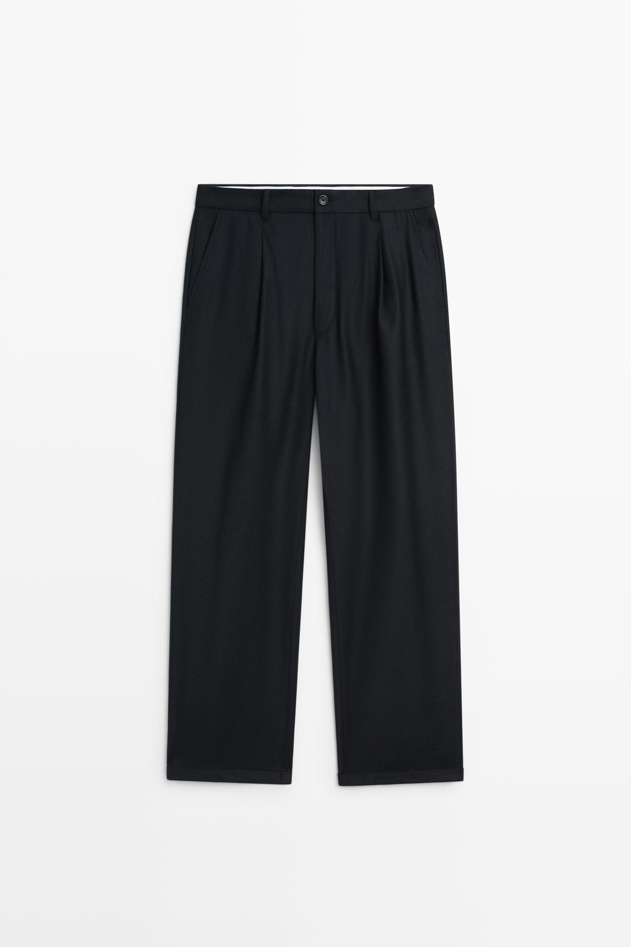 100% wool relaxed fit pants — NAVY BLUE