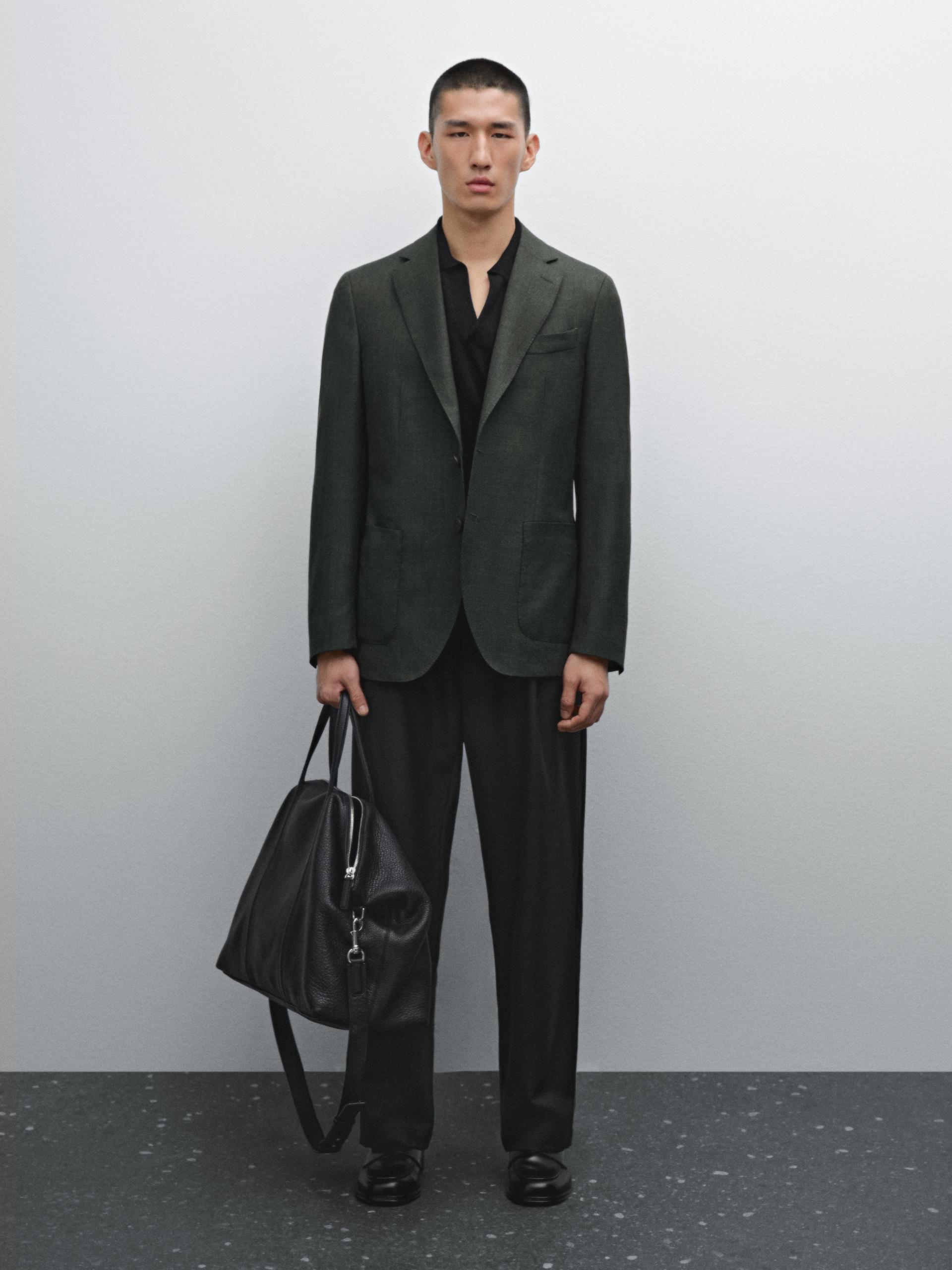 Blazer Texturé 100 % Laine - Vert - 50 - Massimo Dutti - Homme