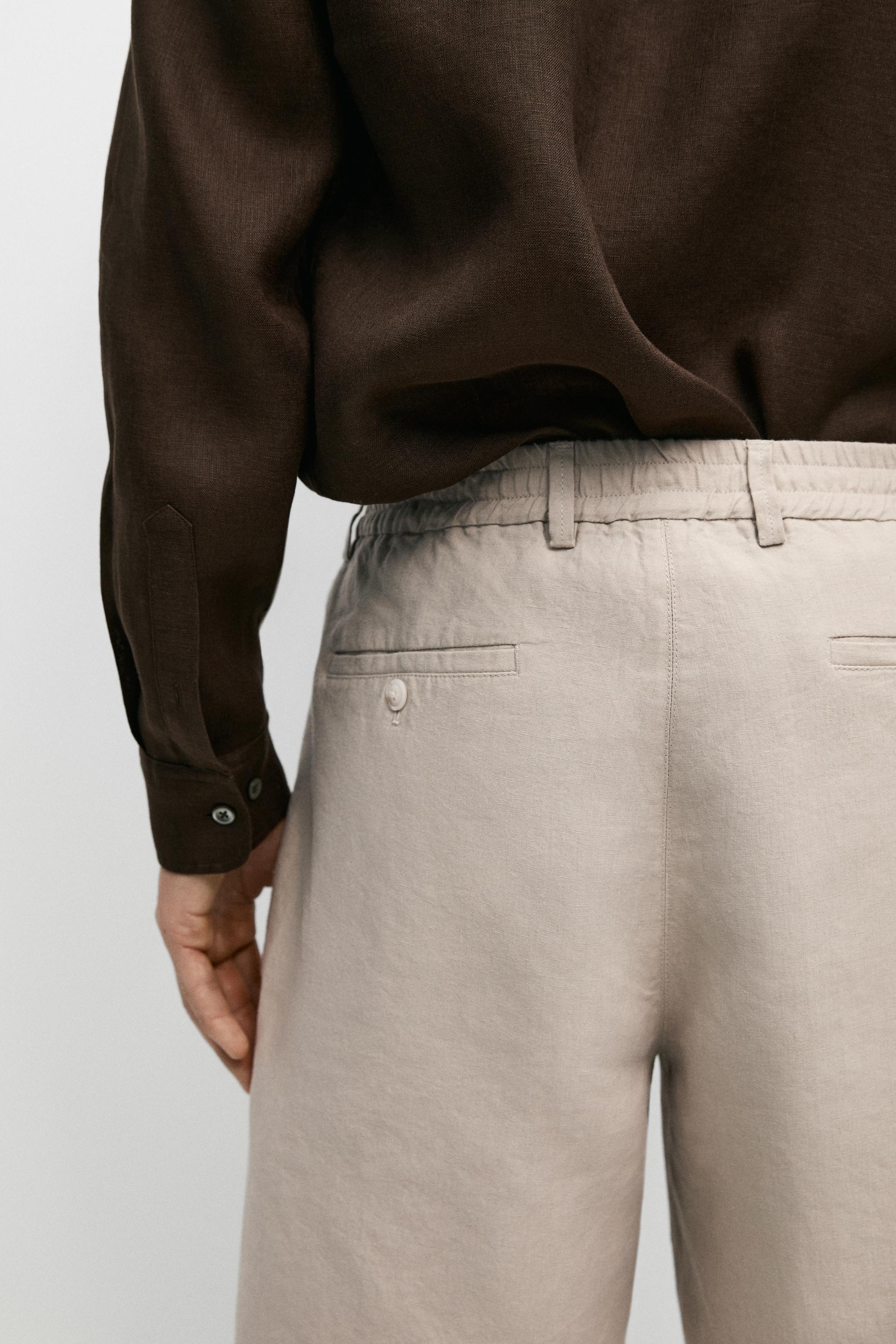 100% linen short Bermuda shorts — BEIGE