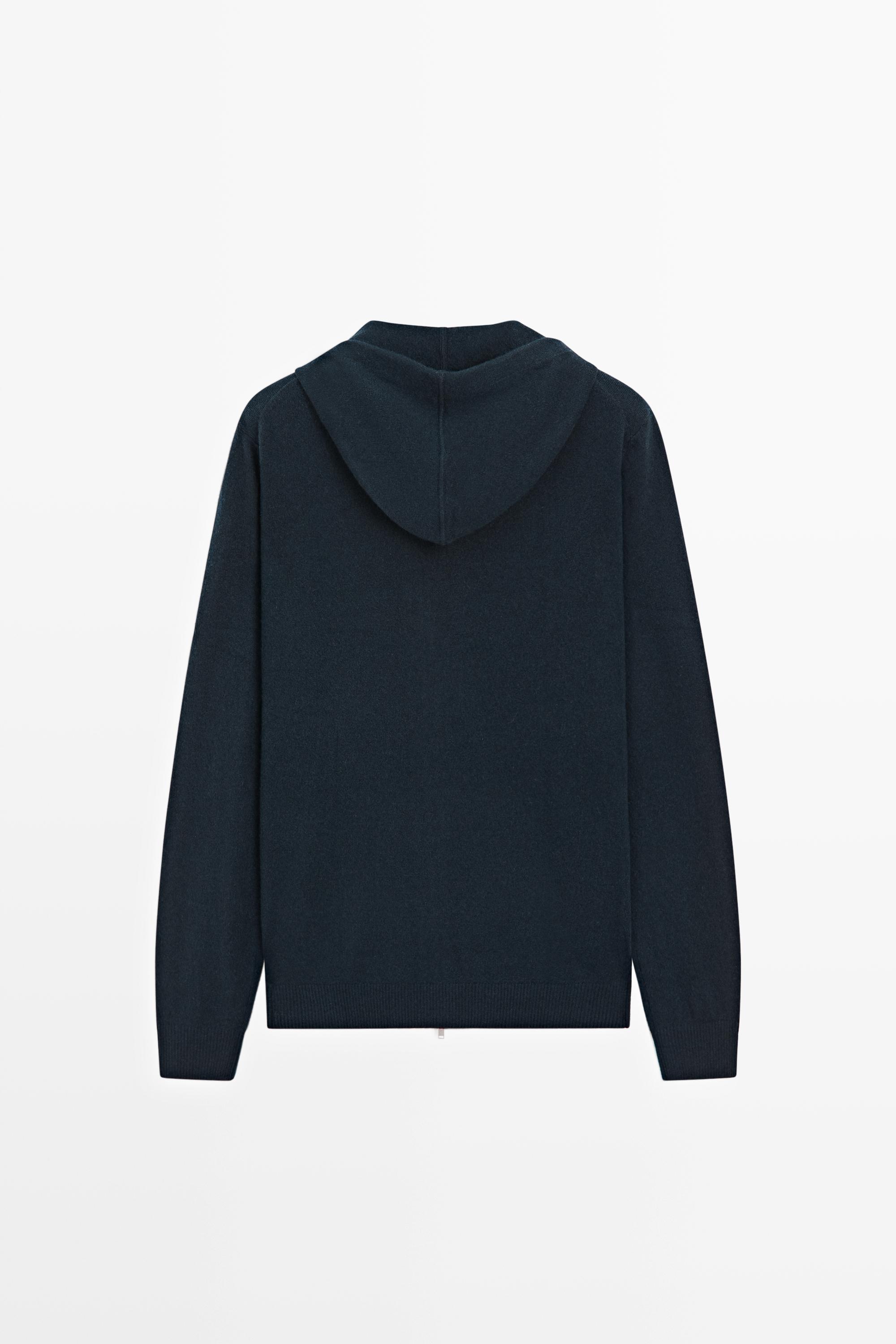 100% cashmere hooded knit cardigan — NAVY BLUE
