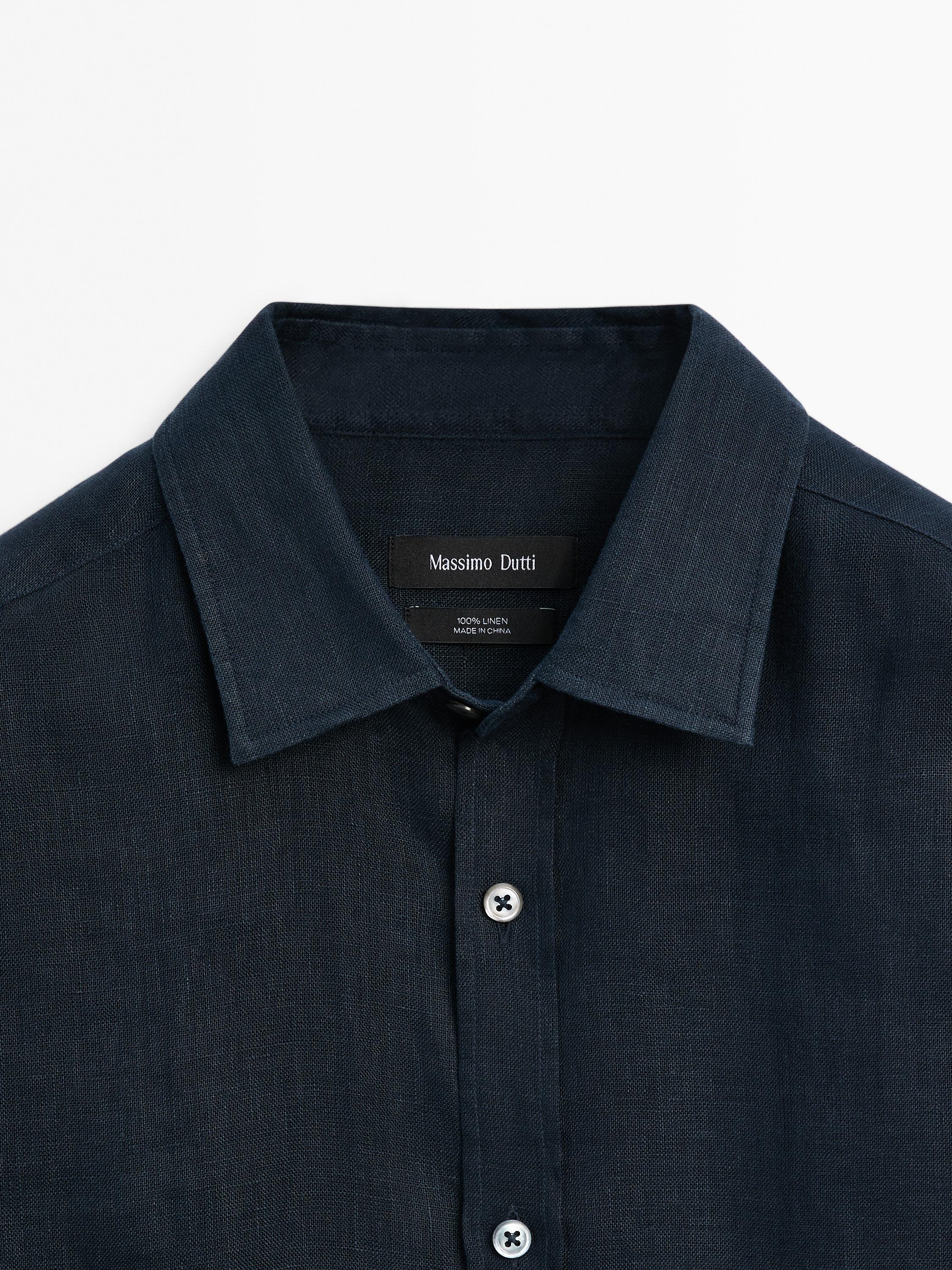 100% linen shirt · Green, Deep Blue · Shirts | Massimo Dutti