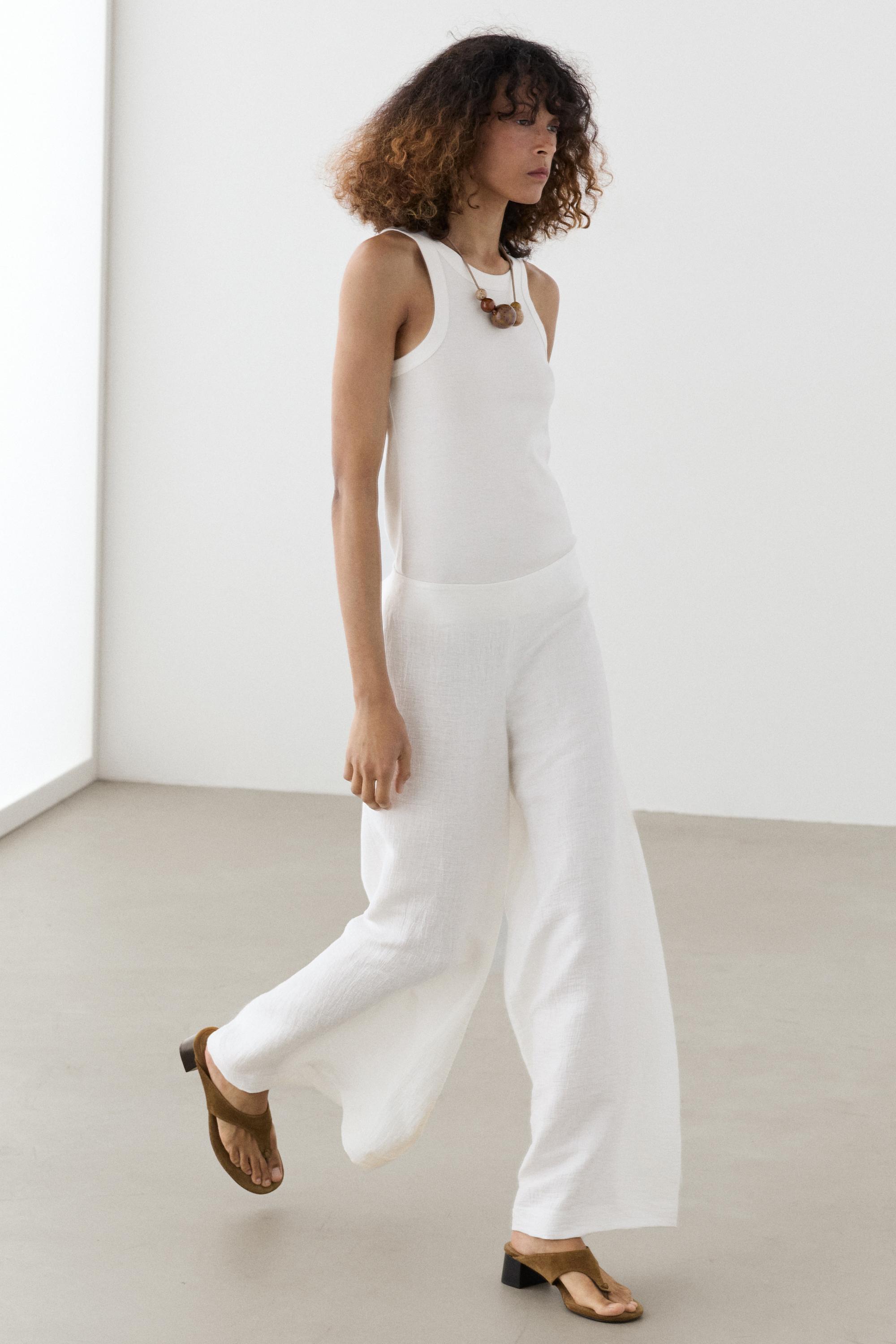 Linen blend palazzo trousers — Off white