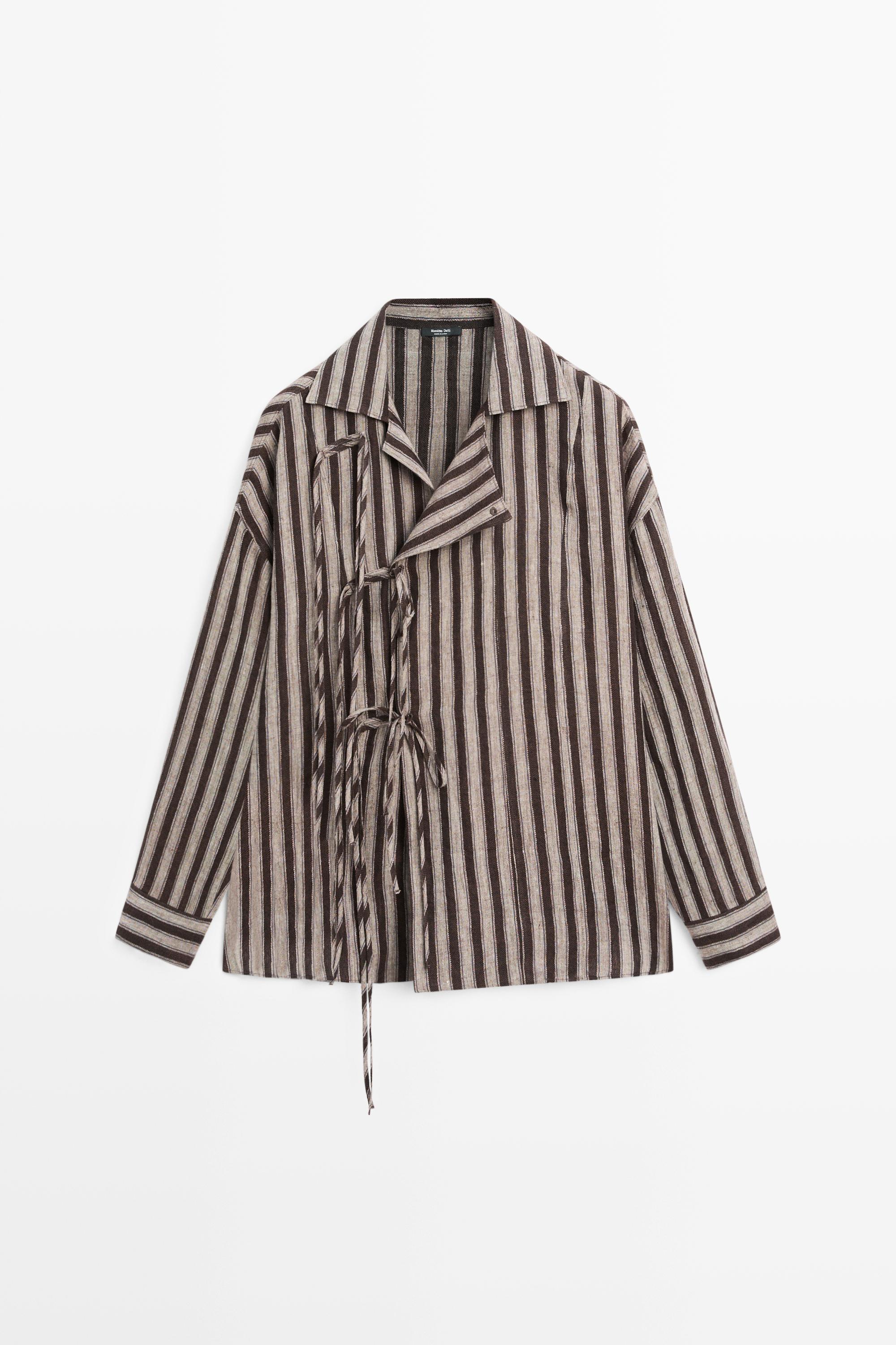 Chemise croisée à rayures avec nœud