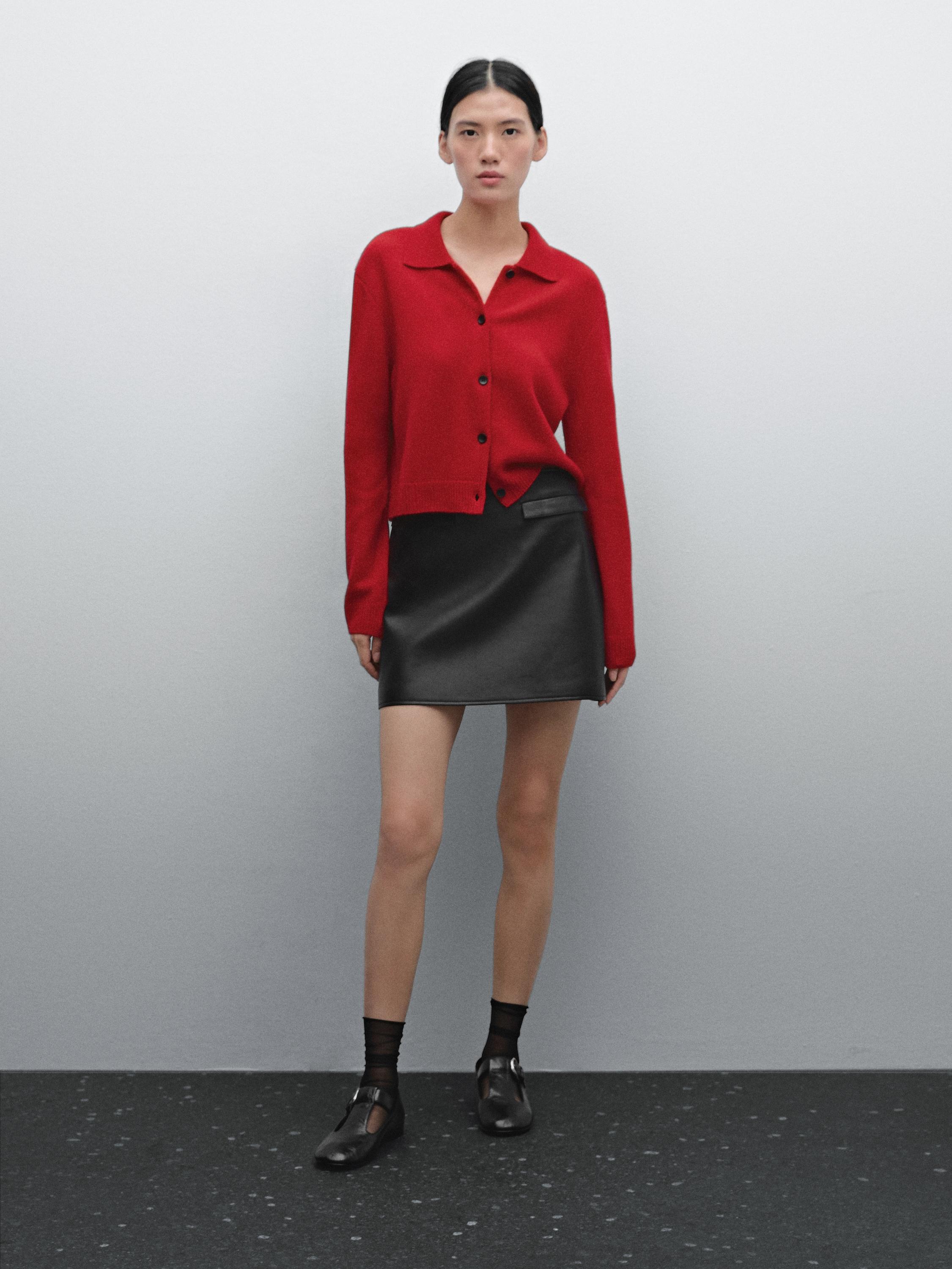 Wool blend cardigan with lapel collar