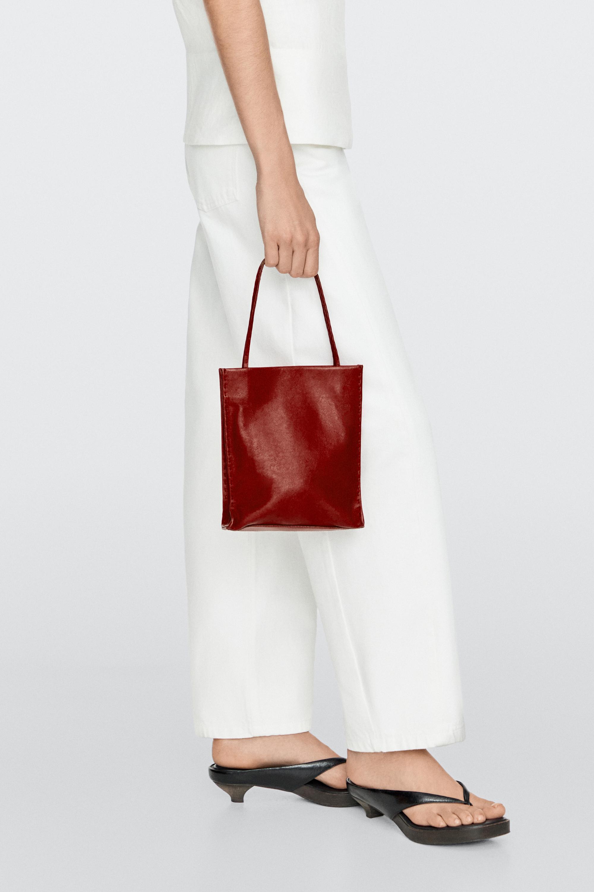 Nappa leather double compartment bag — CORAL RED