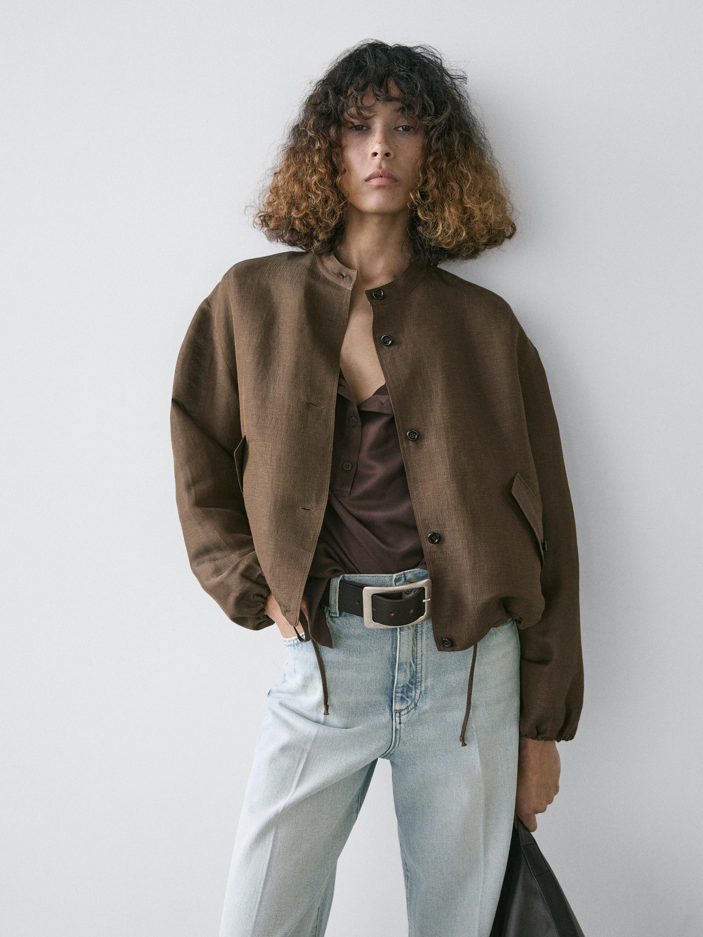 Linen and silk bomber jacket