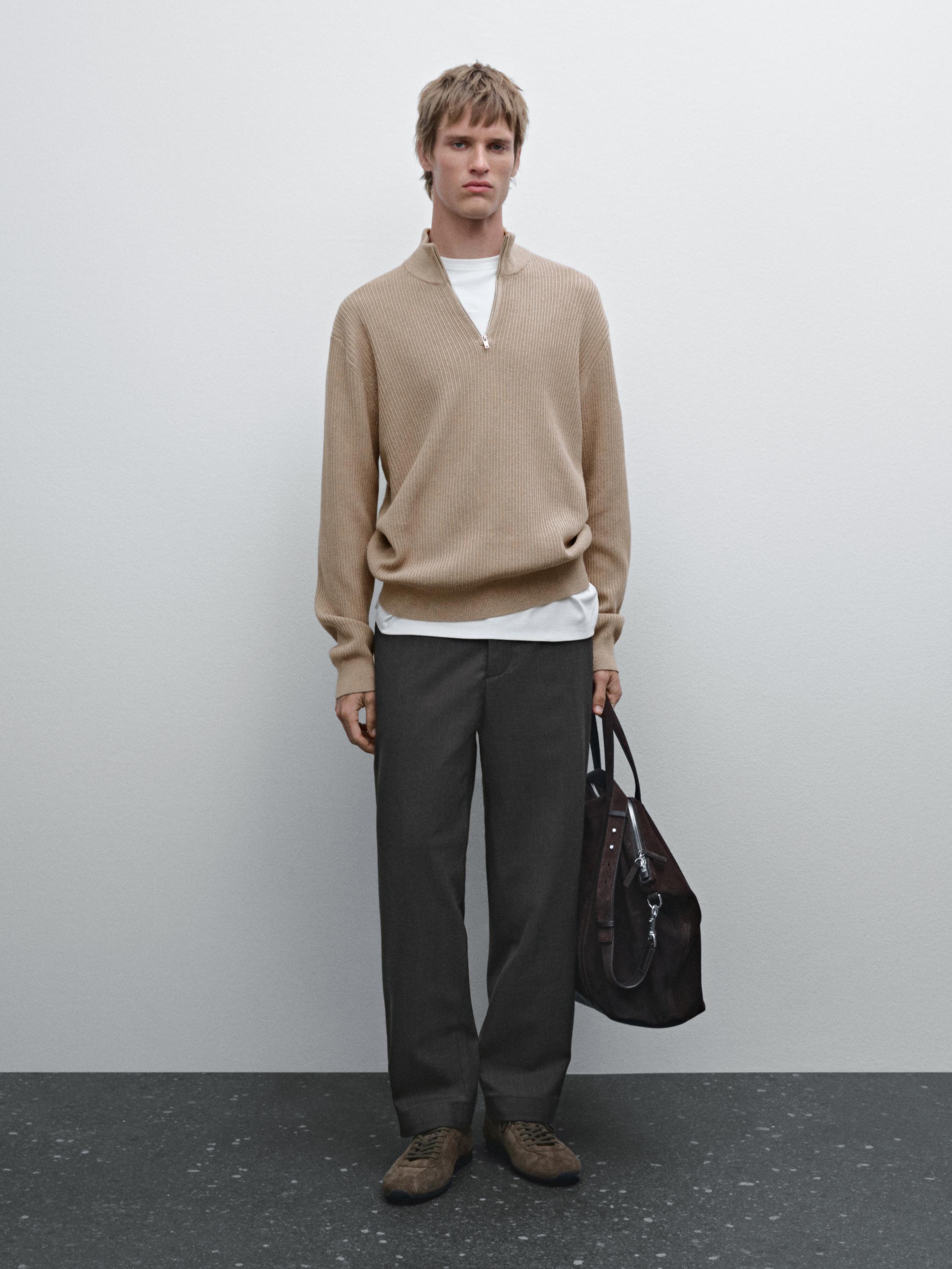 Regular striped wool blend trousers