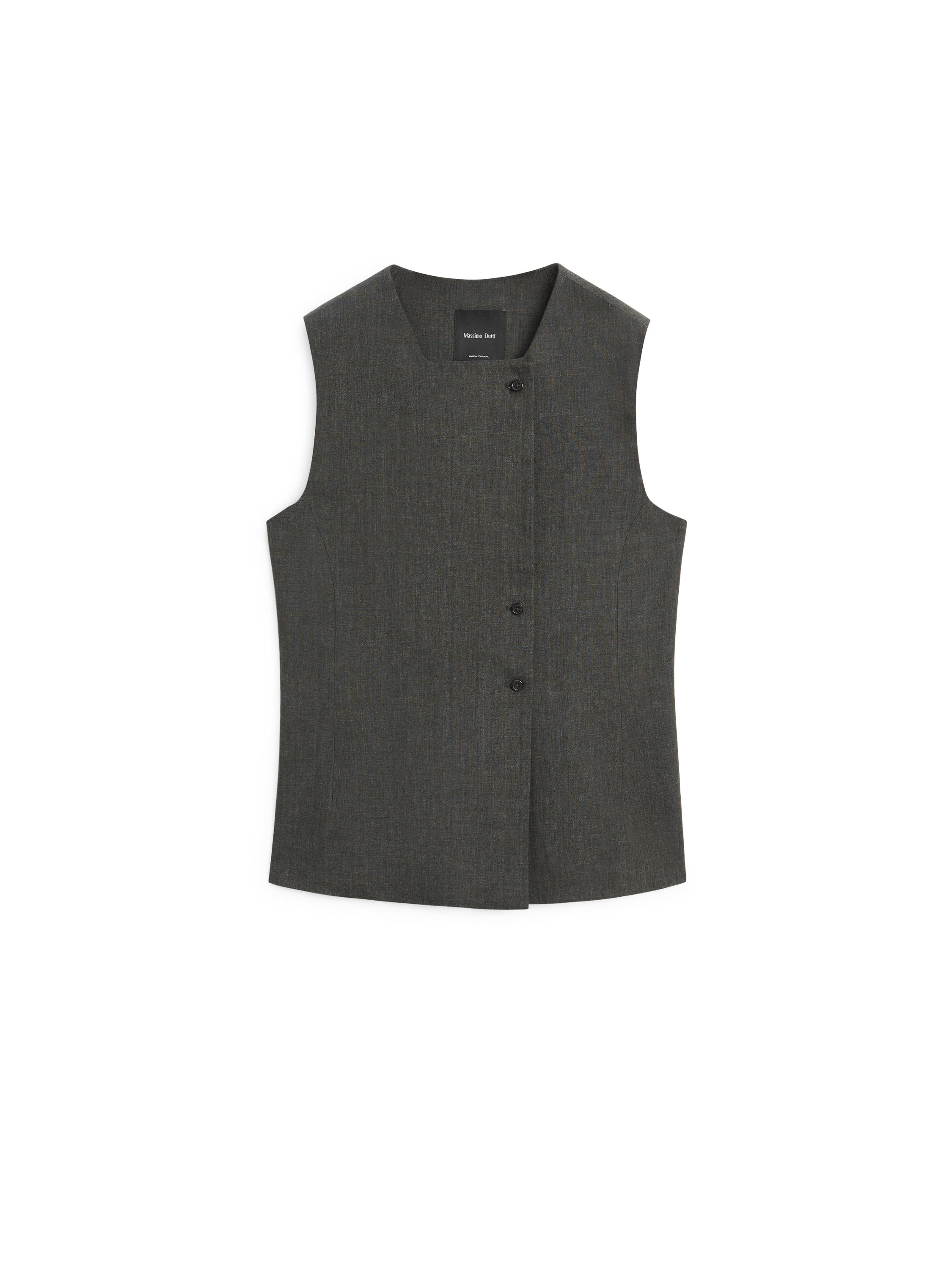 Melange linen double-breasted waistcoat with buttons — BLUISH GREEN