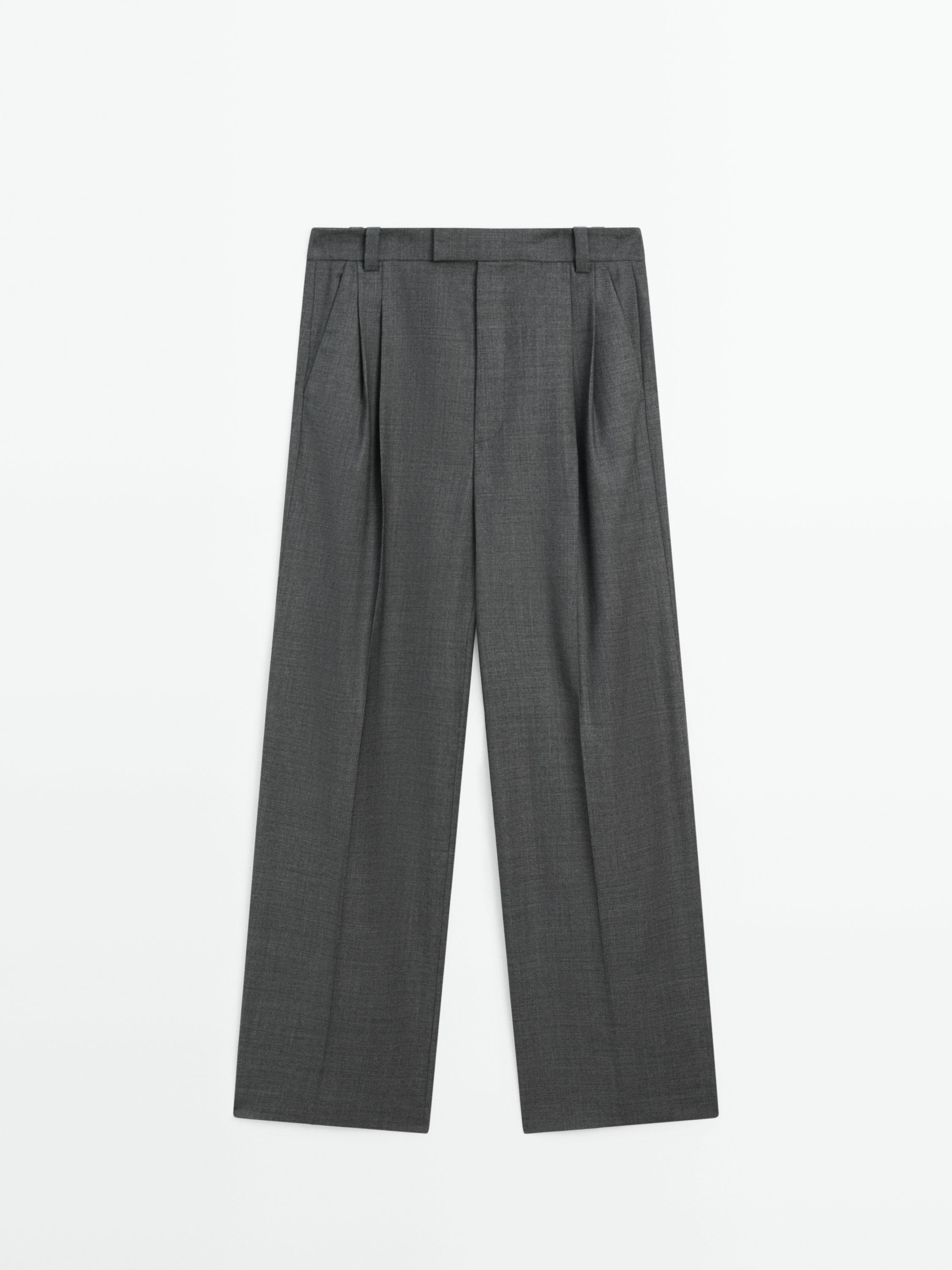 Straight-leg pleated wool trousers co-ord · Grey · Dressy