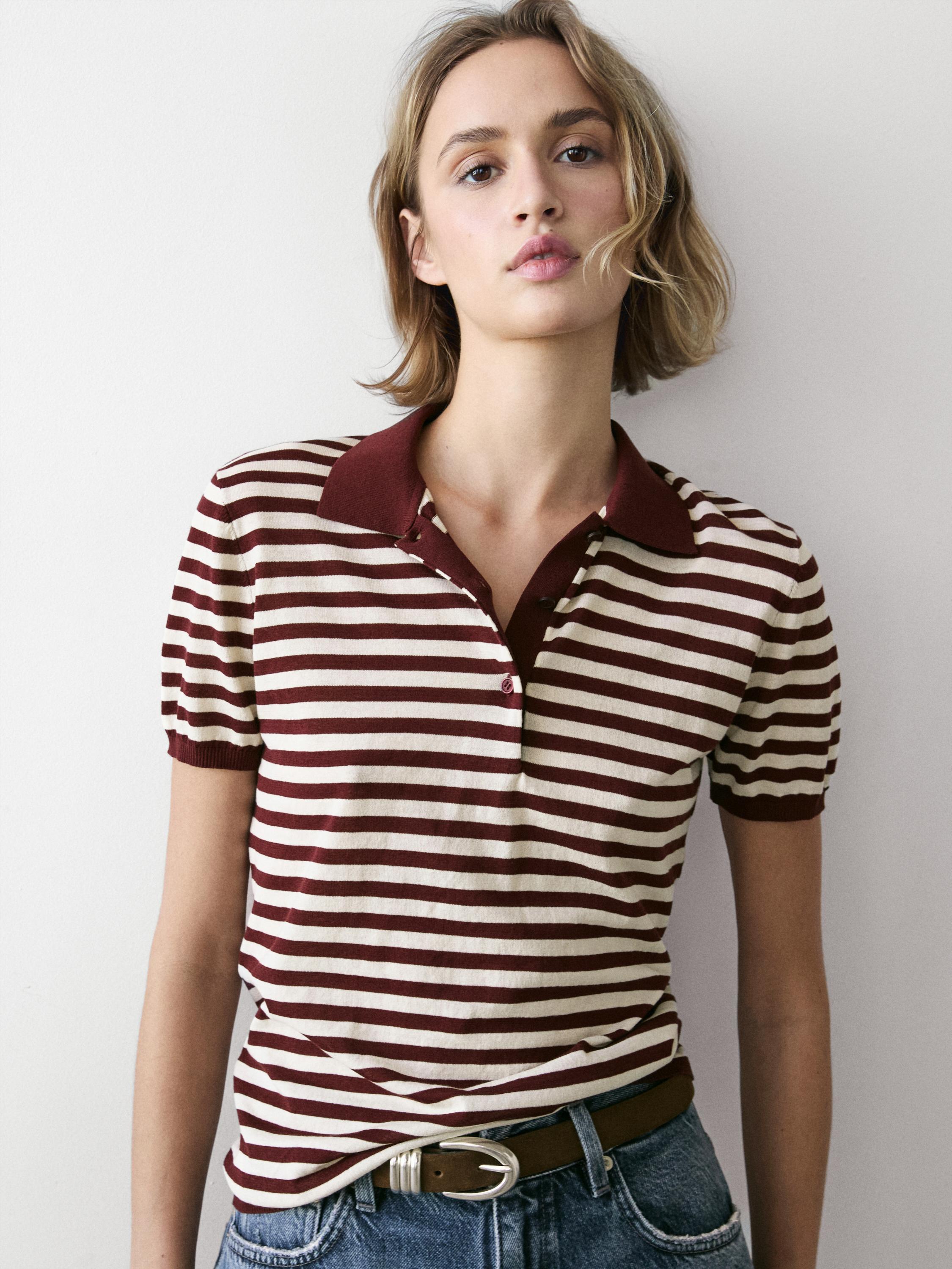 قميص بولو قطن بتفاصيل مخططة